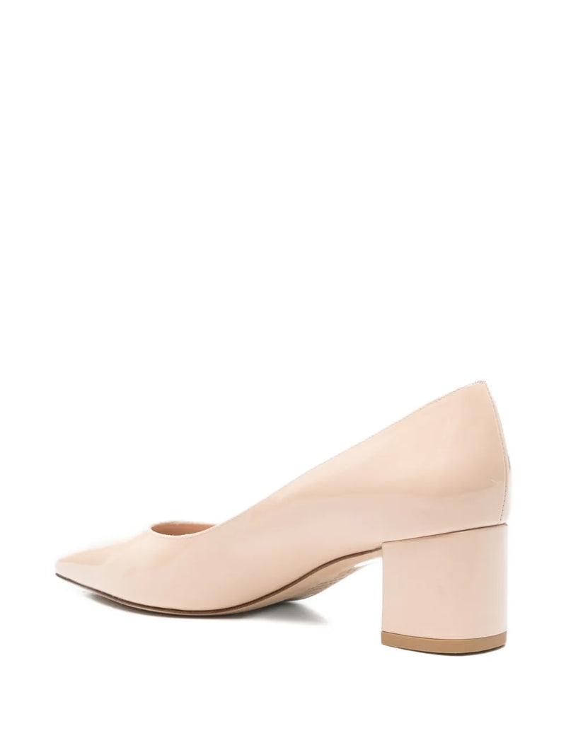 Beige high heel shoe on a white background