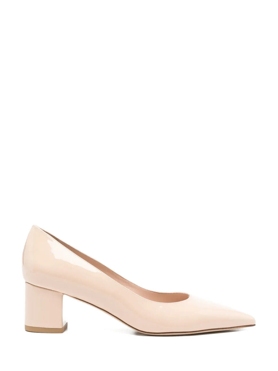 Beige high heel shoe on a white background