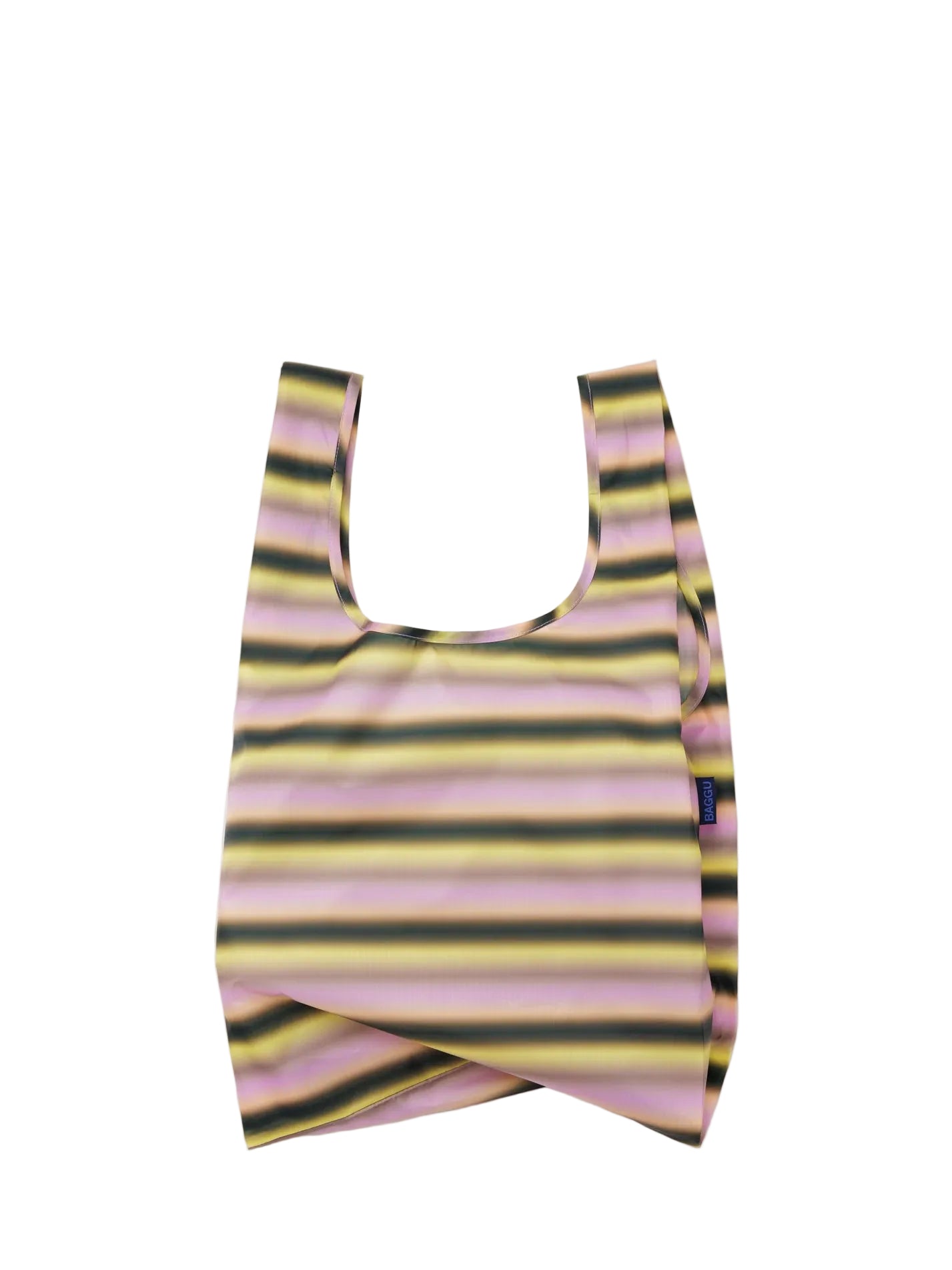 Reusable shopping bag with striped pattern on a white background