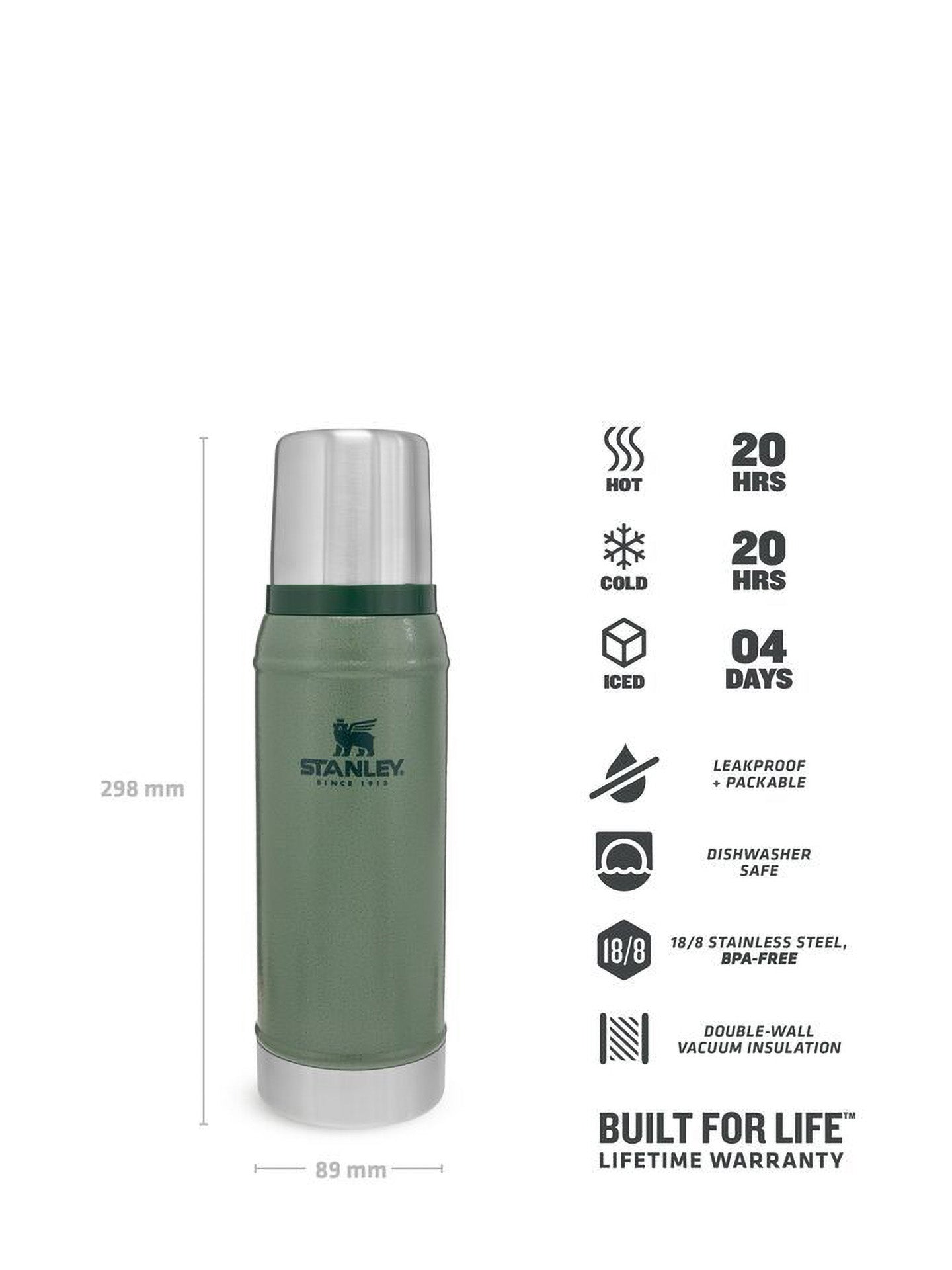 Classic legendary thermos bottle, green (0,75 L)