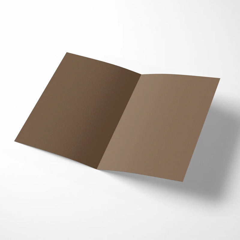 Open brown card on a white background
