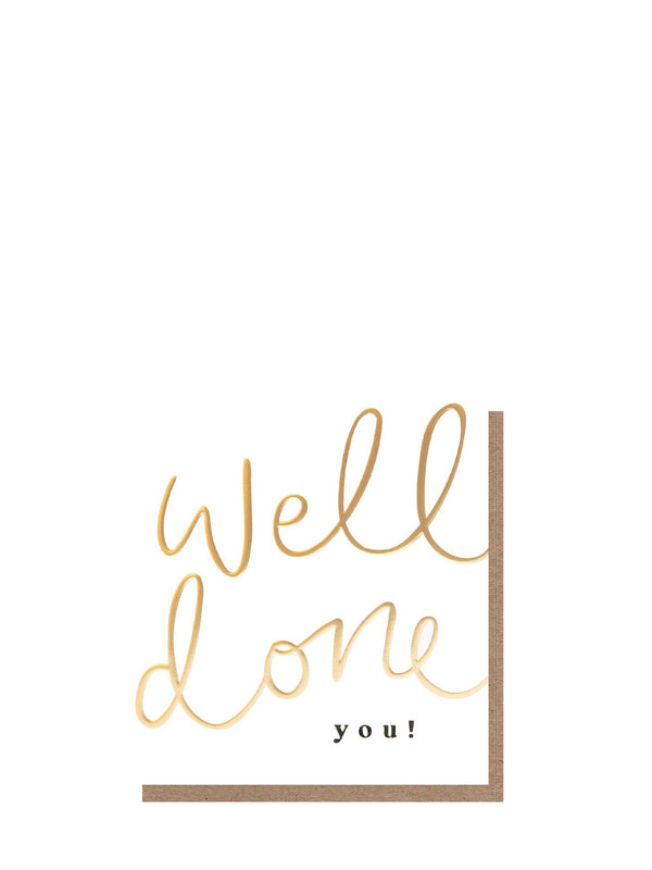 Gold 'Well done you!' text on a white background