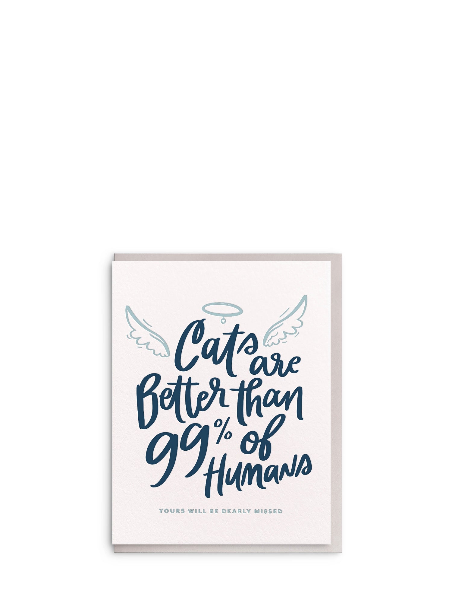 Card with text about cats and humans on a white background