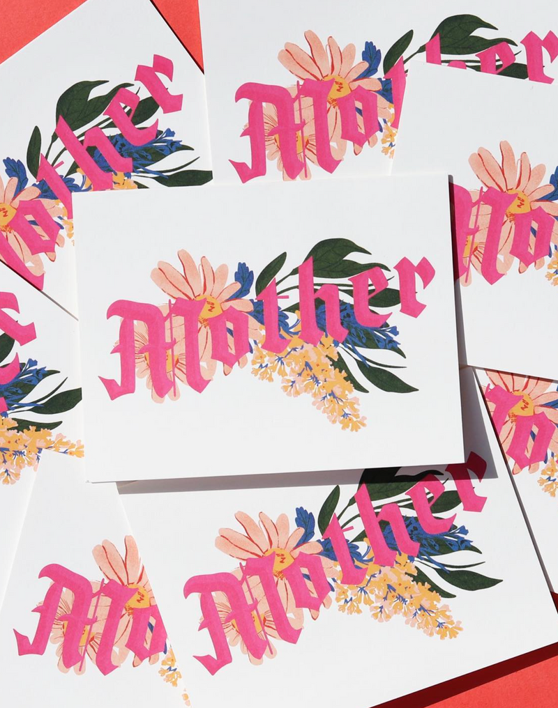 Greeting cards with 'Happy Mother's Day' text and floral designs on a white background.