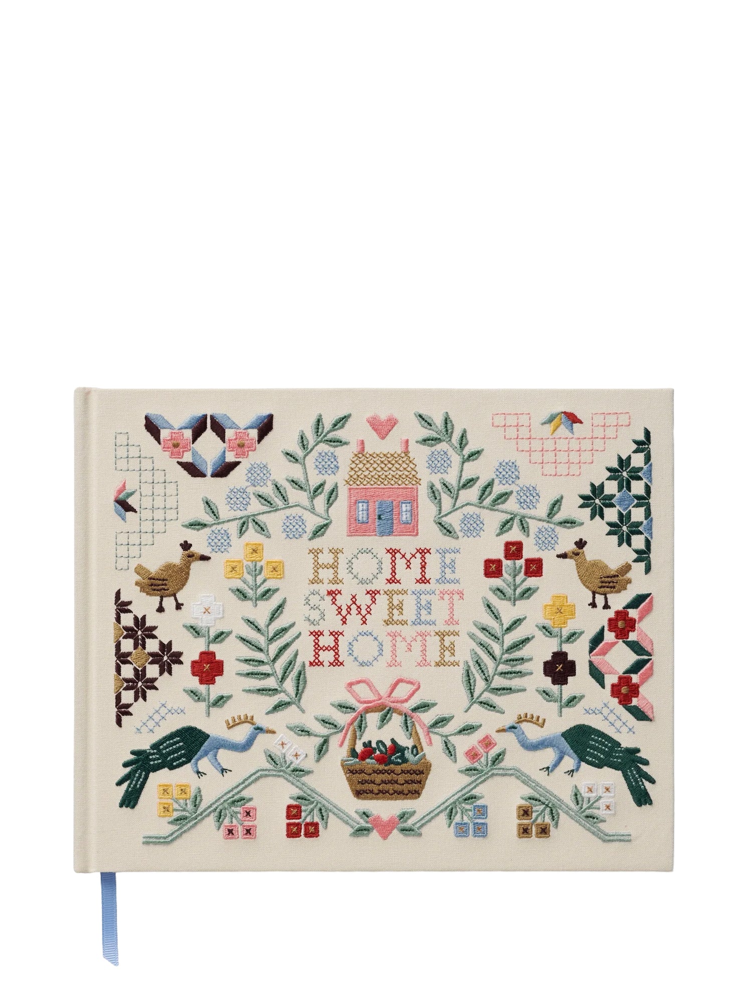 Decorative guestbook with 'Home Sweet Home' text and illustrations on a white background