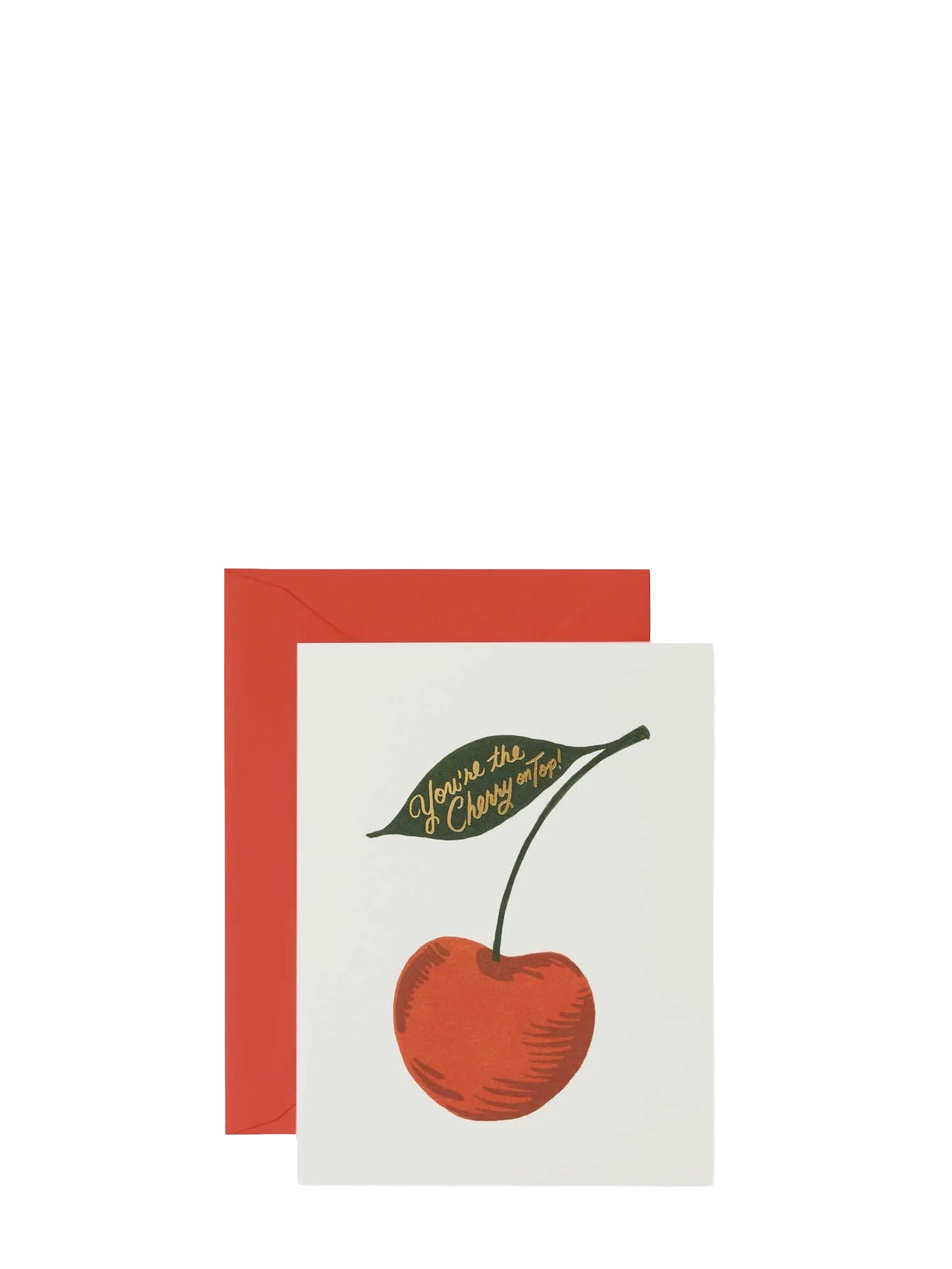 Greeting card with a cherry illustration and text on a white background
