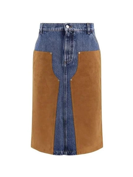 Denim Mixed Suede Skirt, Vintage Blue