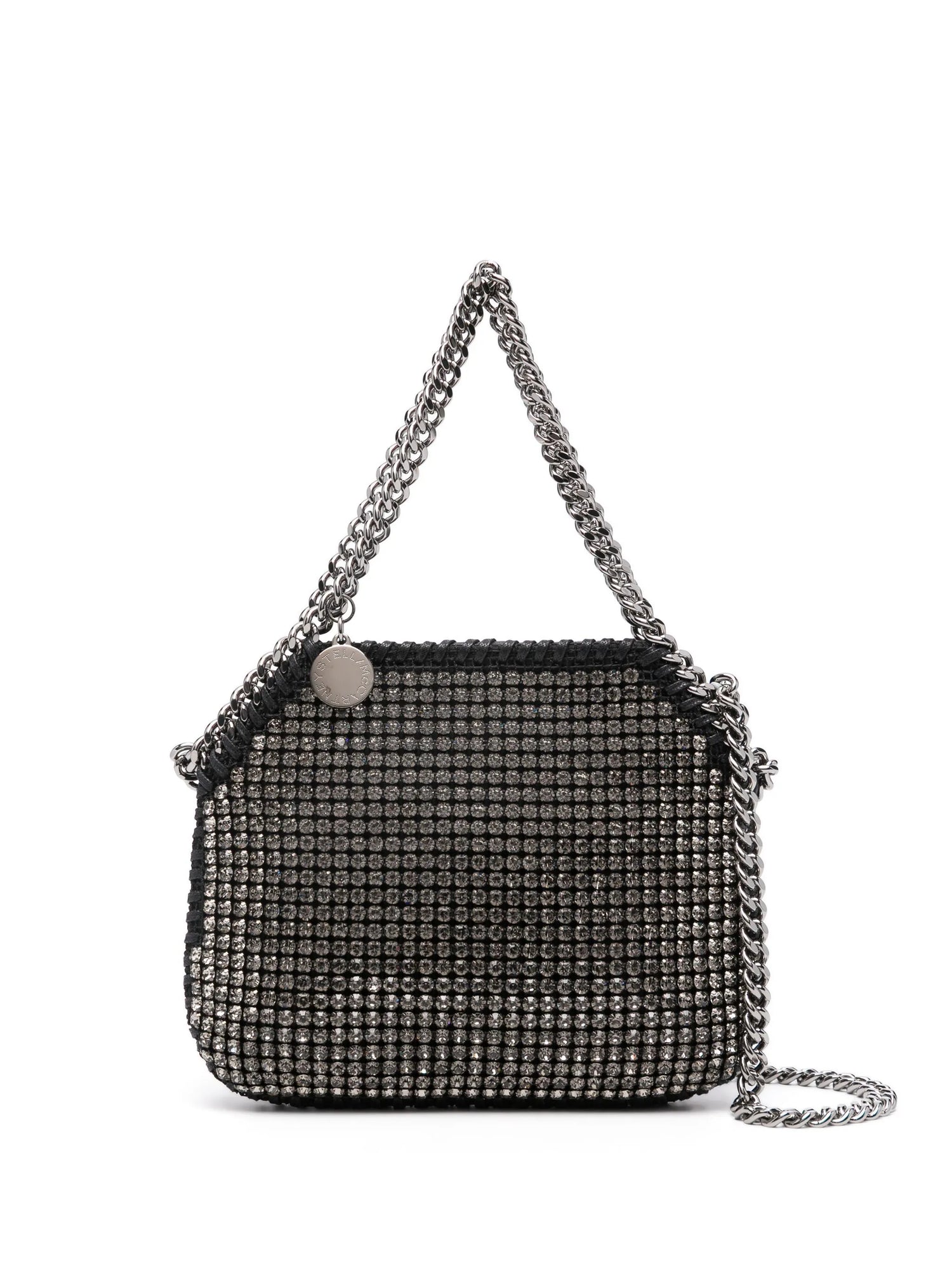 Falabella mini shoulder bag all over crystal mesh, black