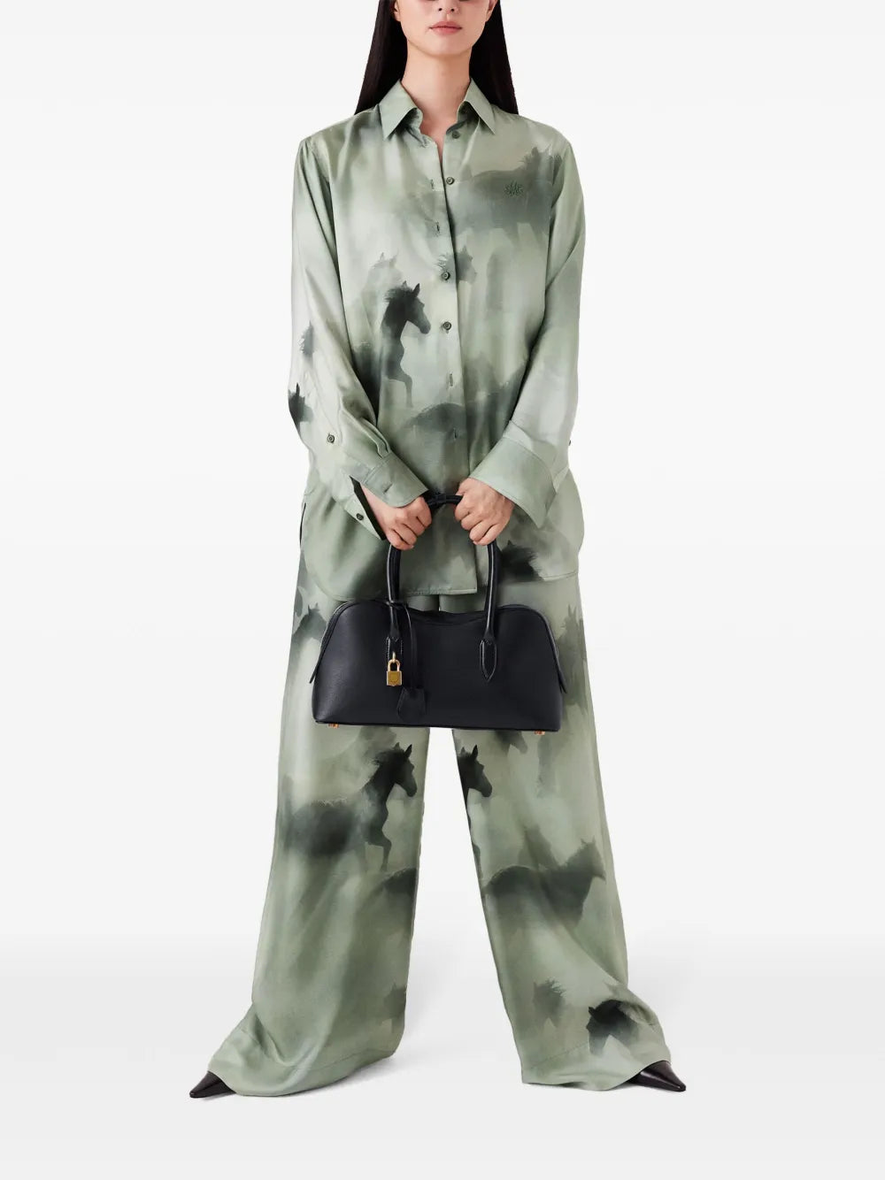 Horse print pajama trouser, green