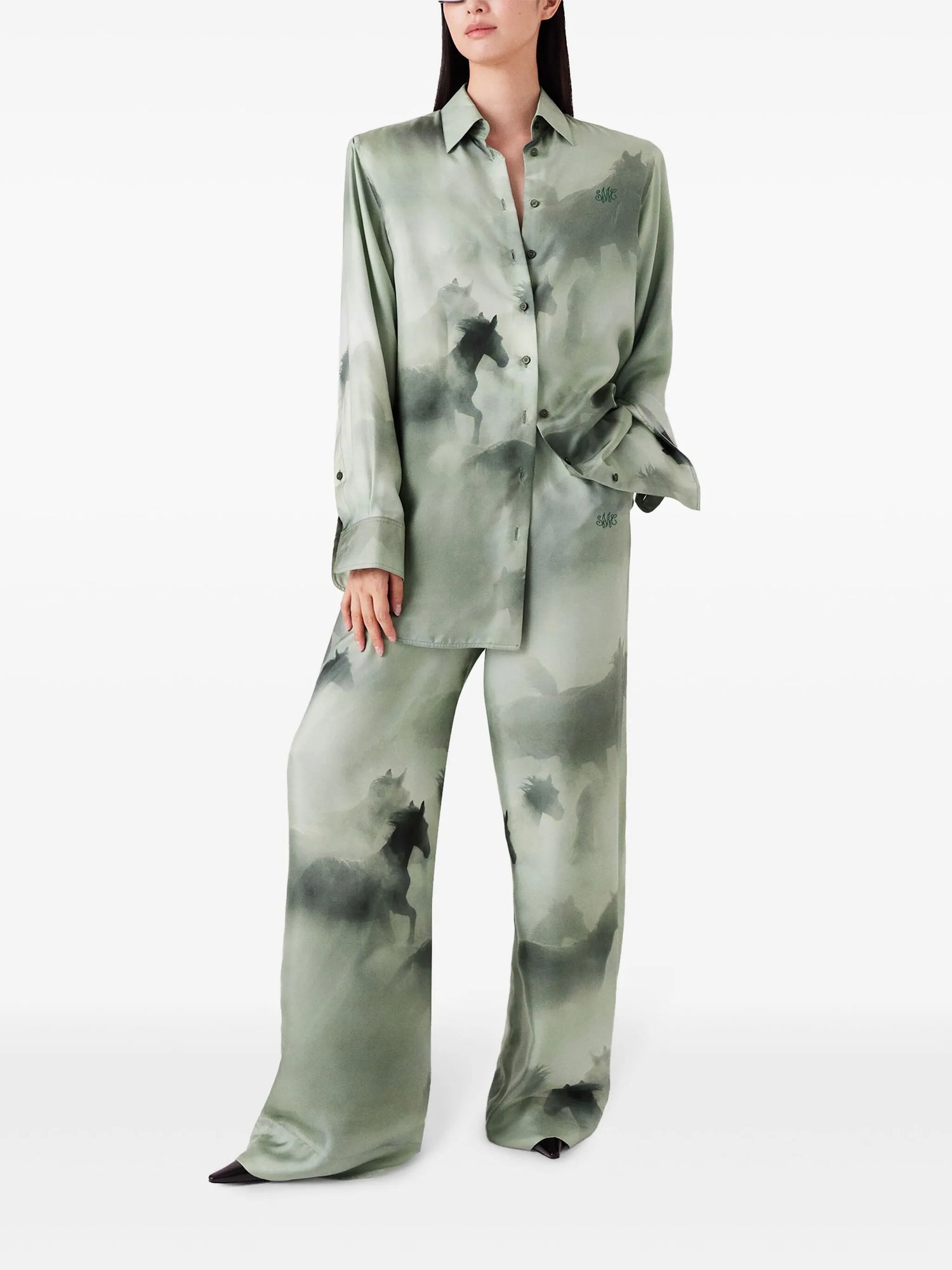 Horse print pajama trouser, green