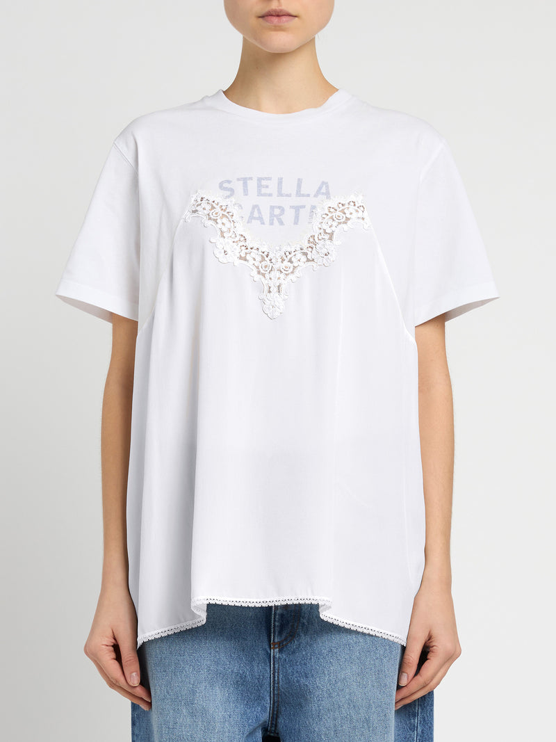 Lace Slip Jersey T-Shirt, White