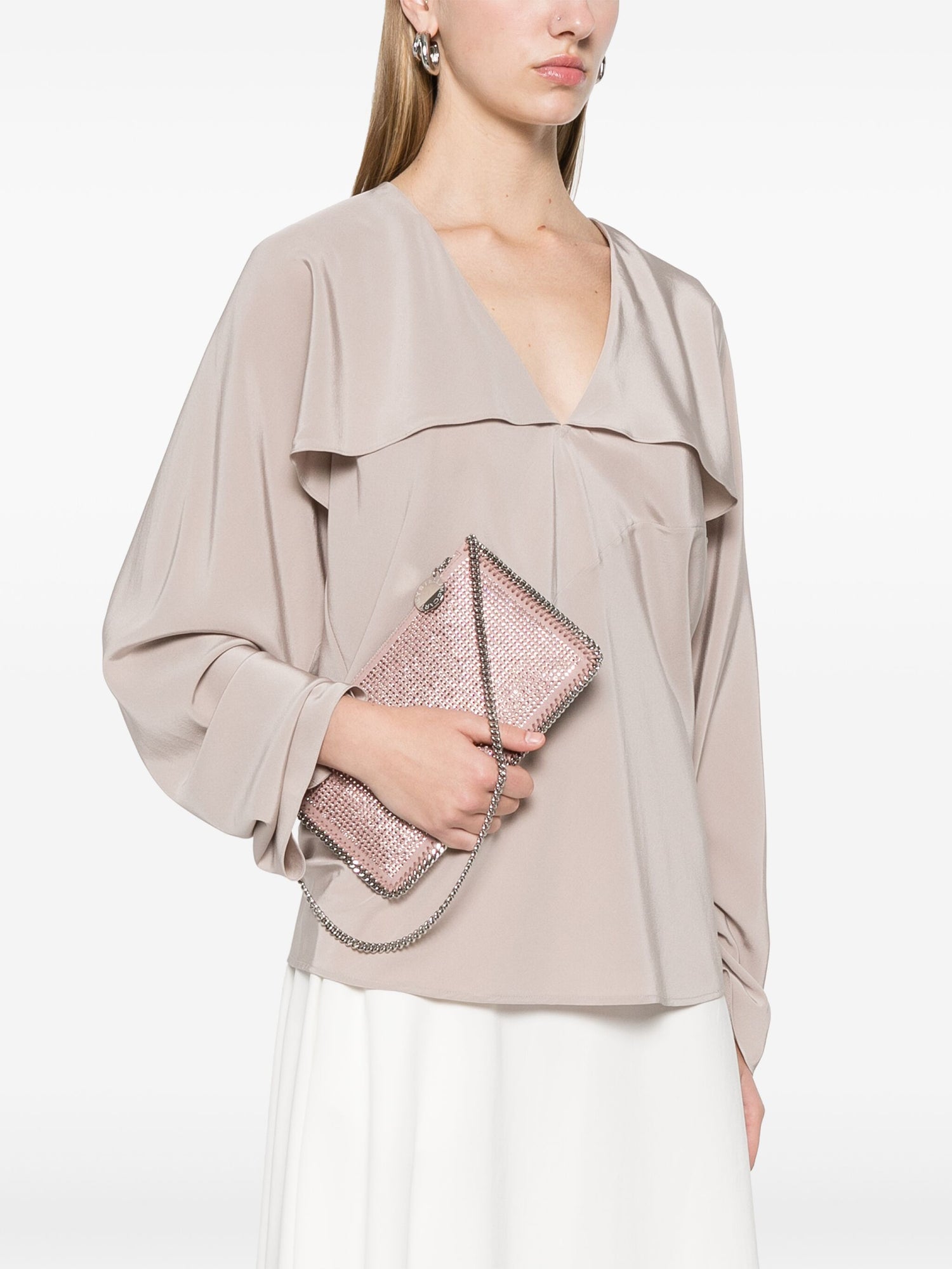 POCHETTE ACCESSOIR ALL OVER CRYSTAL HOTFIX ON ALTER SUEDE, DUSTY PINK