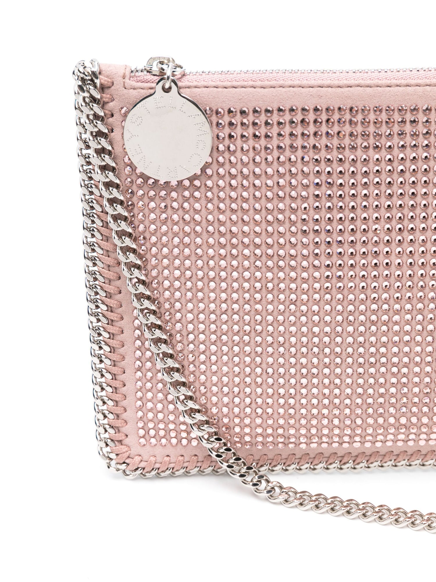 POCHETTE ACCESSOIR ALL OVER CRYSTAL HOTFIX ON ALTER SUEDE, DUSTY PINK