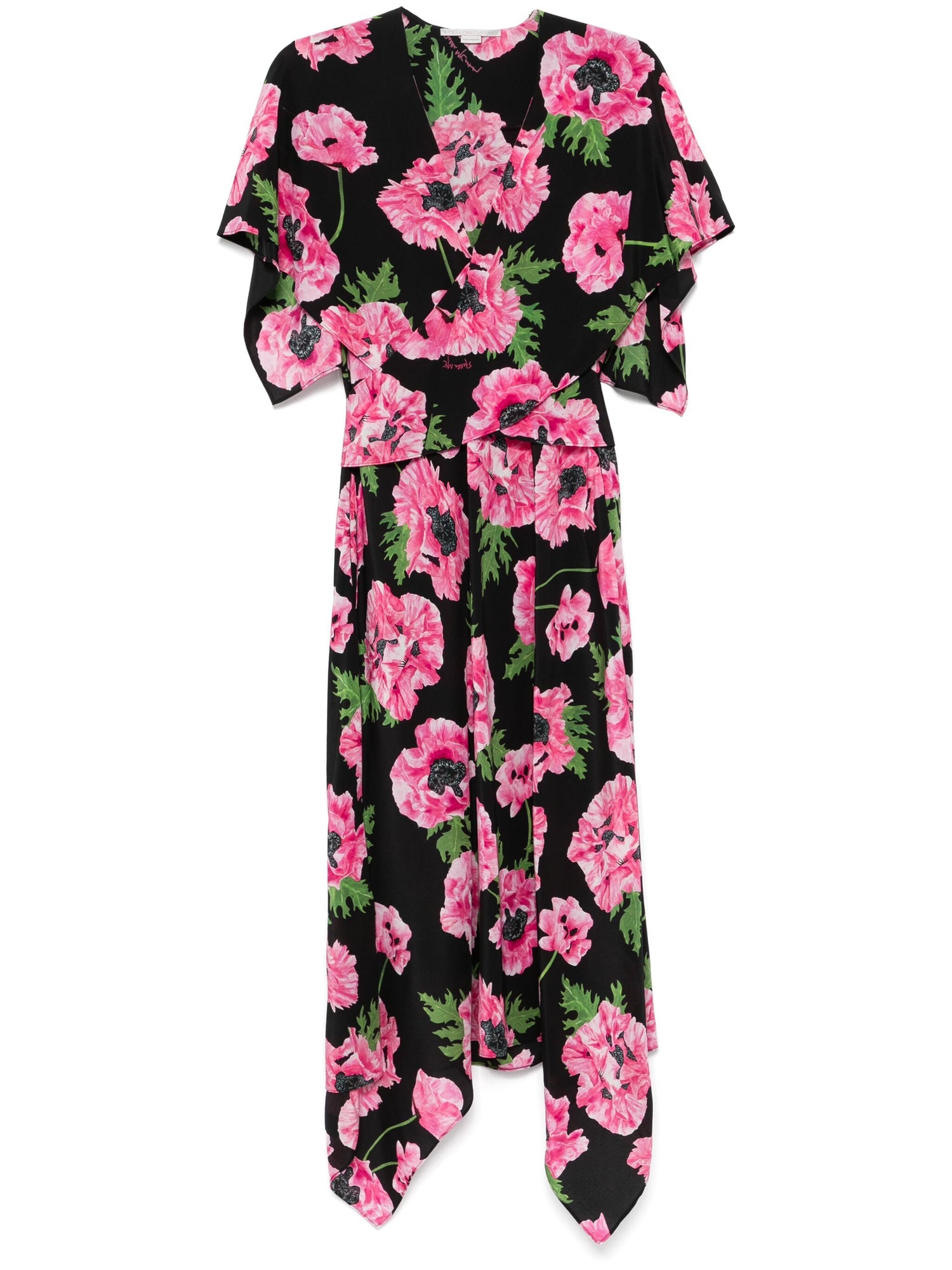 POPPY PRINT MIDI DRESS, pink/black