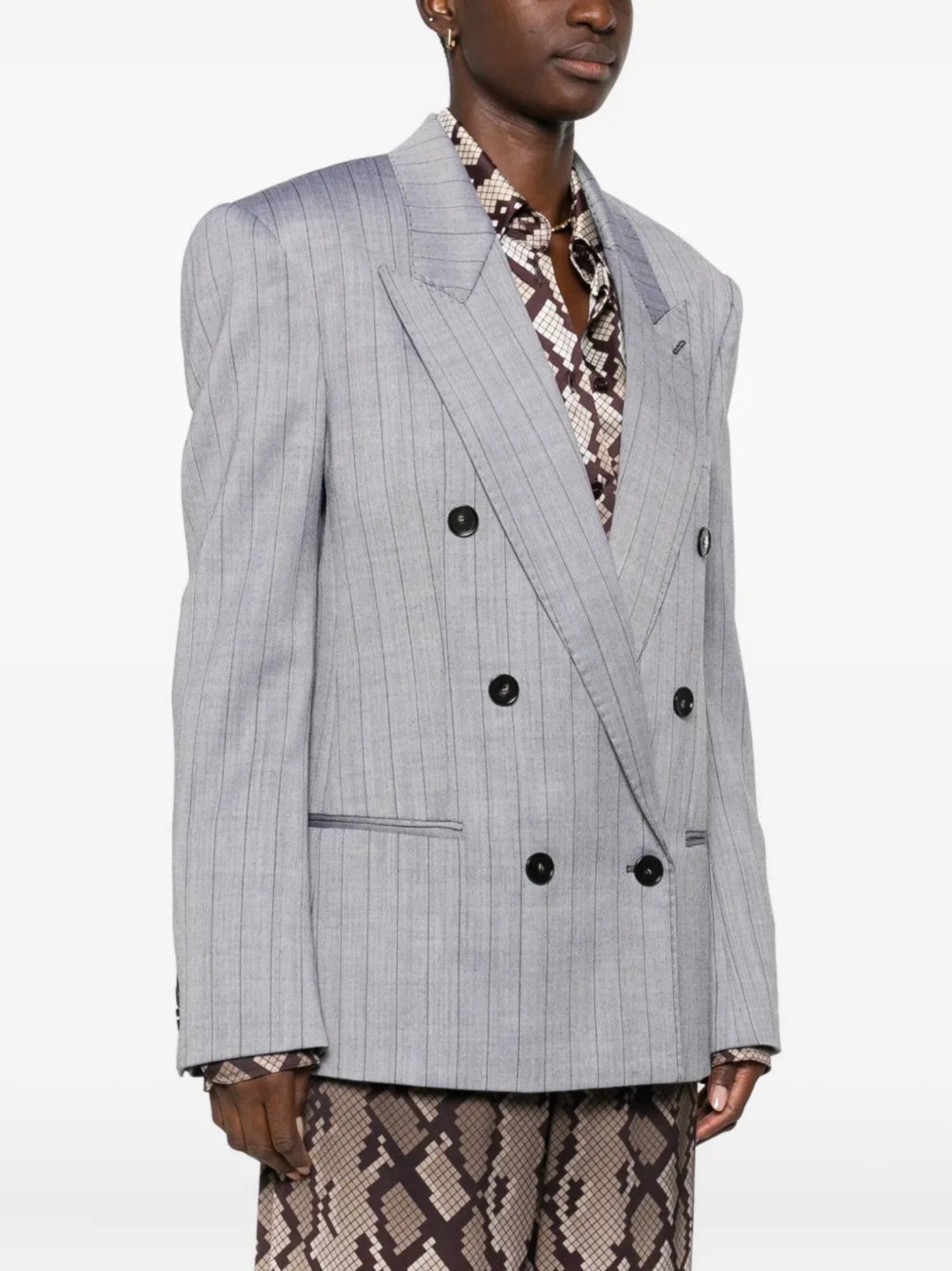 Pinstripe double breasted blazer, grey