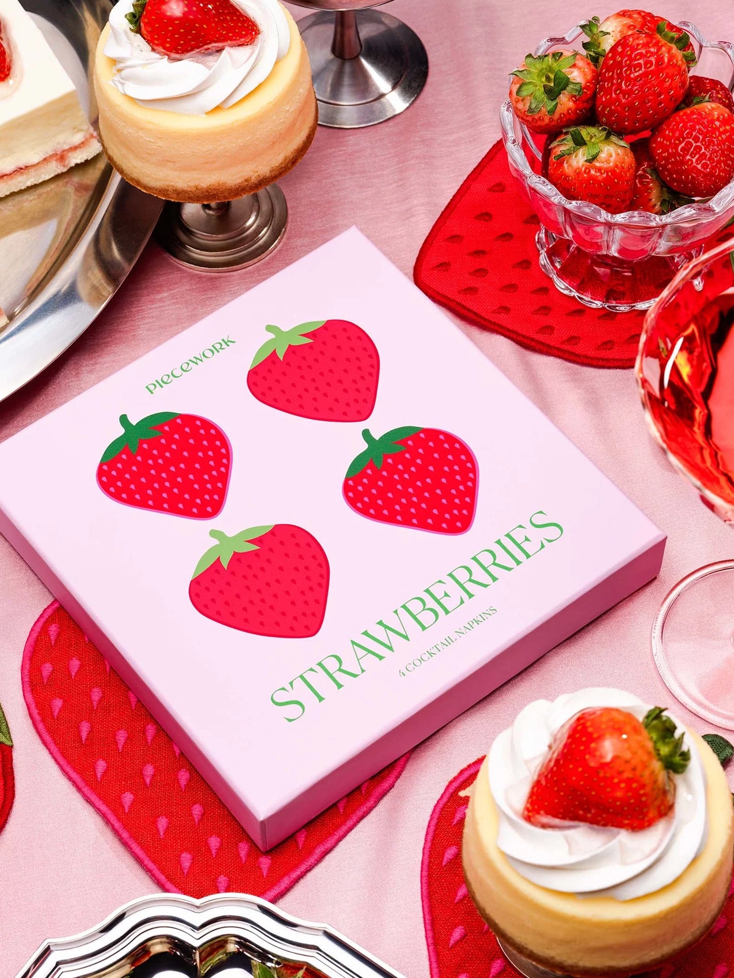 Strawberry cocktail napkins / coasters, set of 4