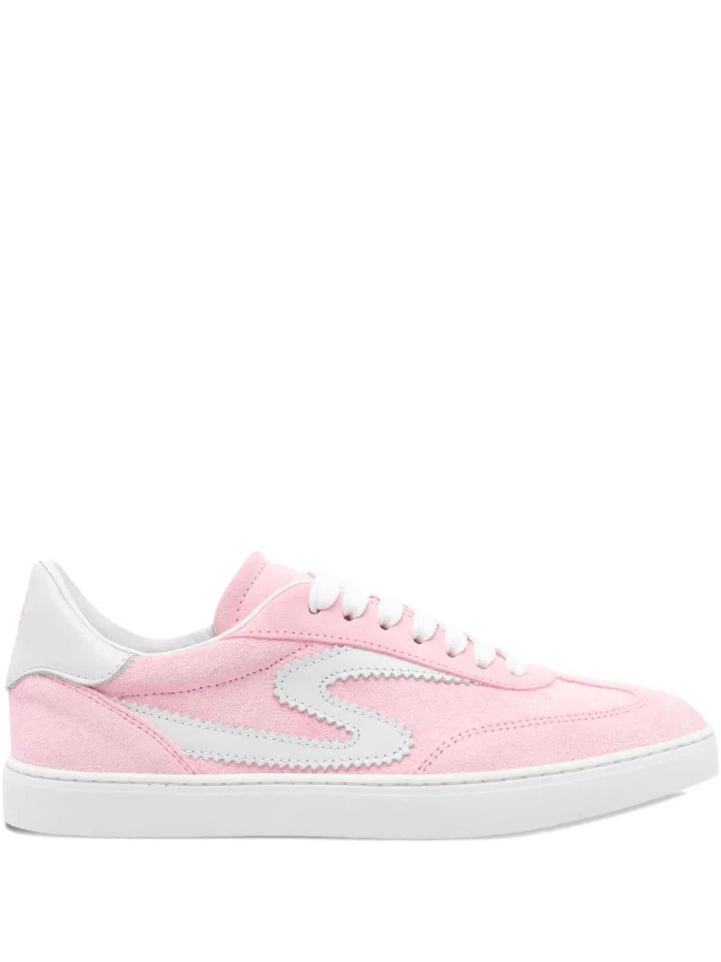 Pink sneaker with white sole on a white background