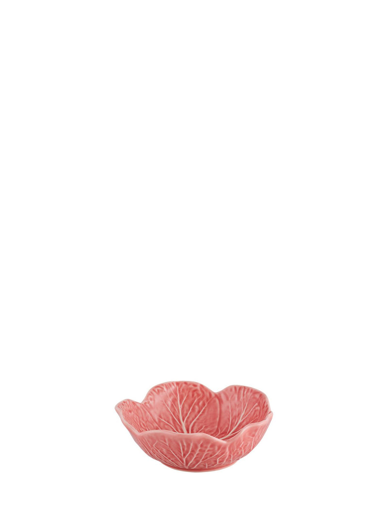 Pink ceramic leaf-shaped bowl on a white background