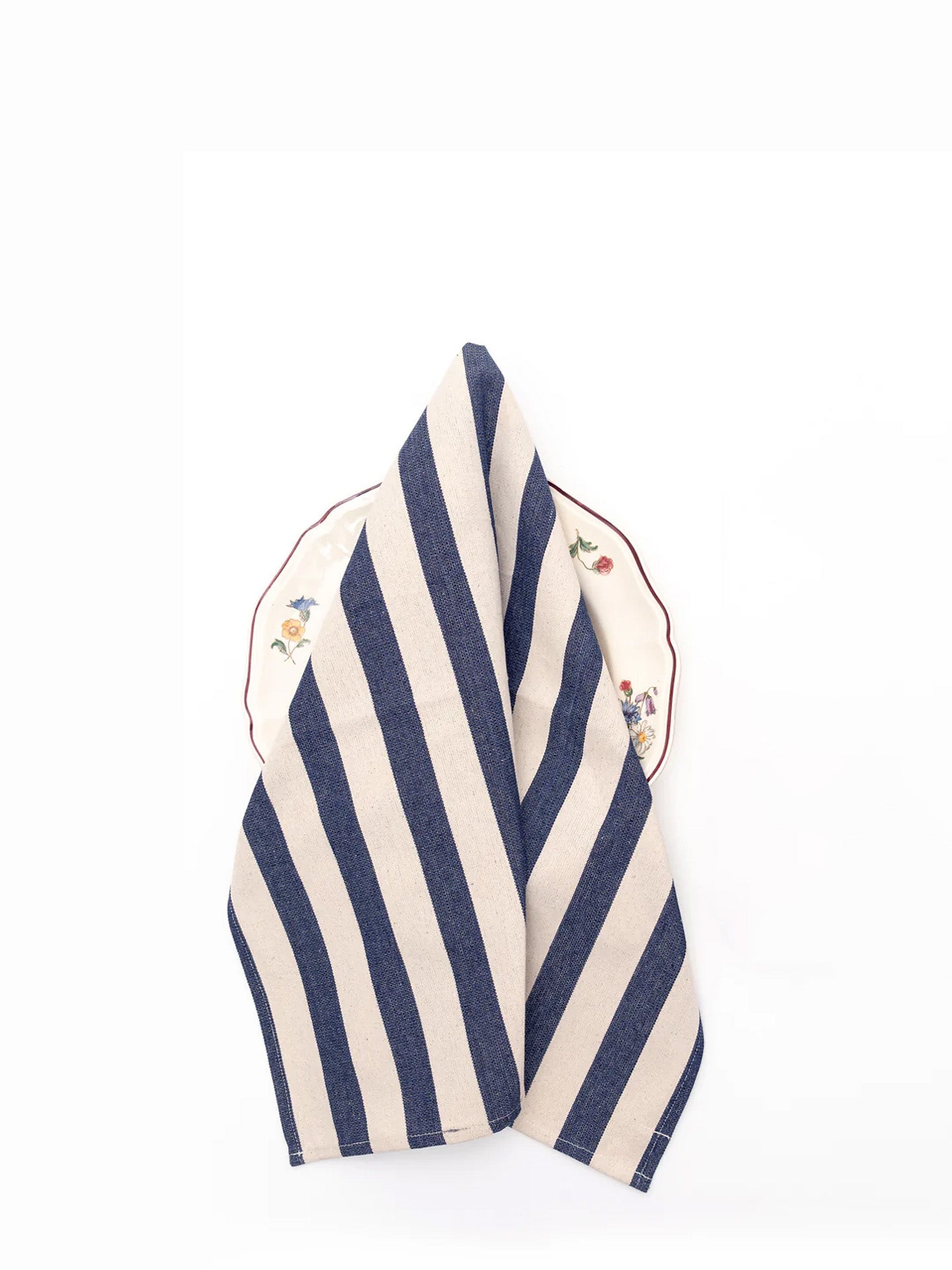 Cotton Kitchen Towel, bold dark navy blue stripe