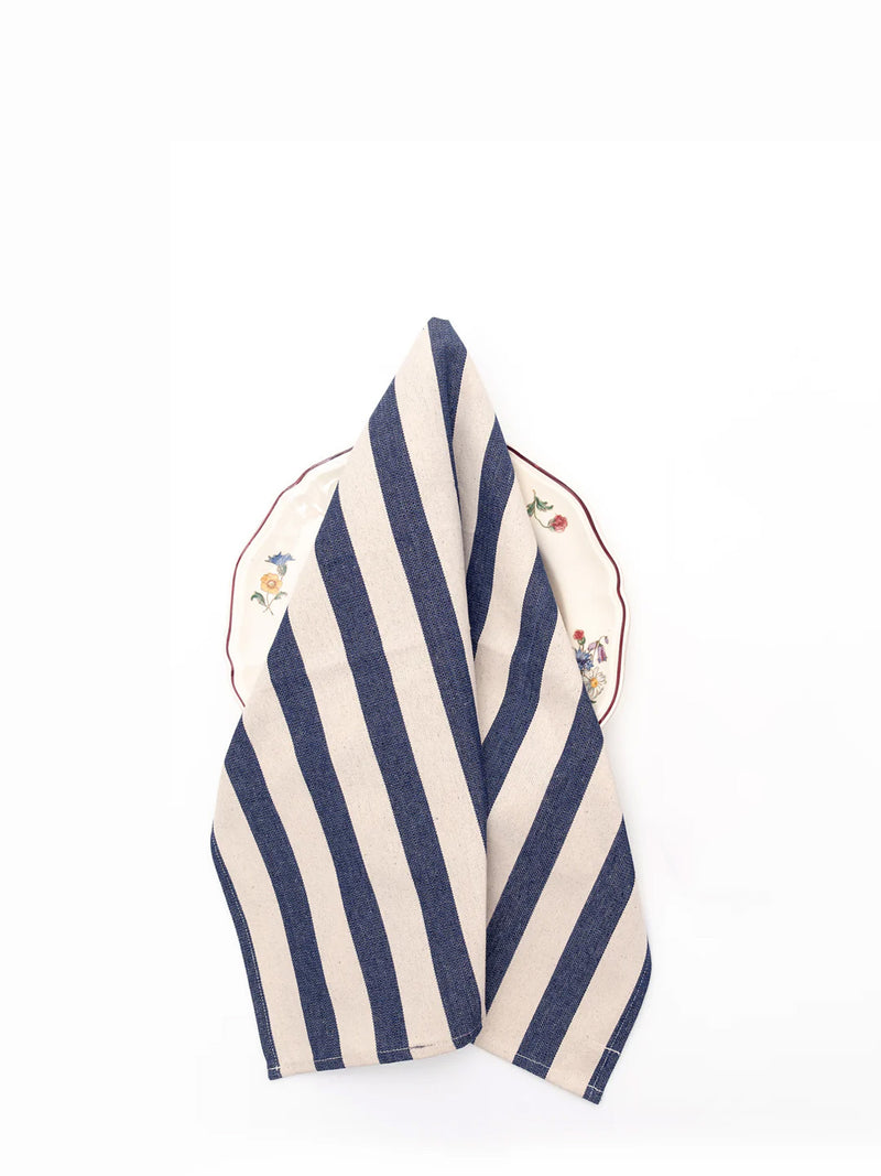 Cotton Kitchen Towel, bold dark navy blue stripe