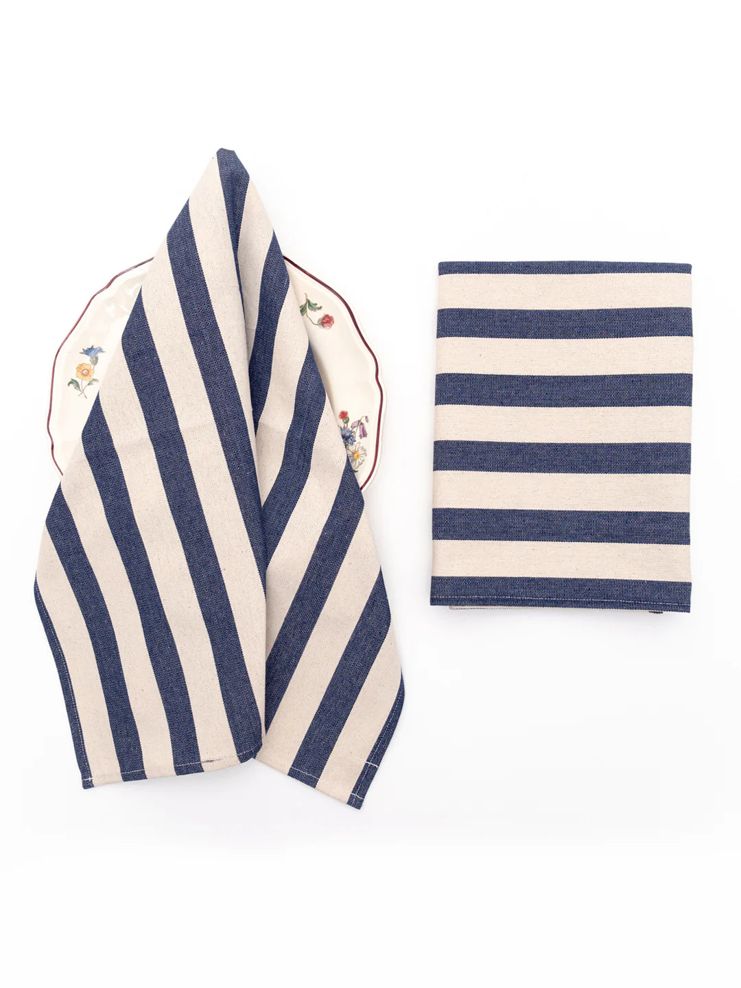 Cotton Kitchen Towel, bold dark navy blue stripe