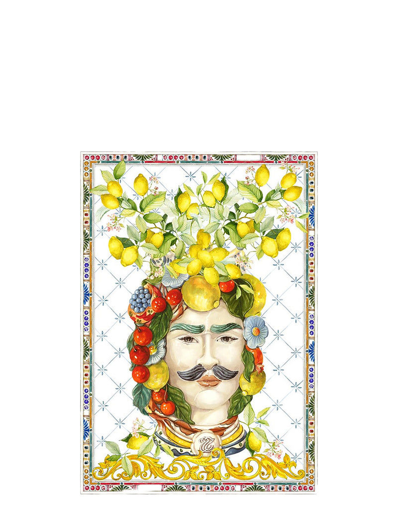 Zagara Uomo linen tea towel, yellow/multicoloured