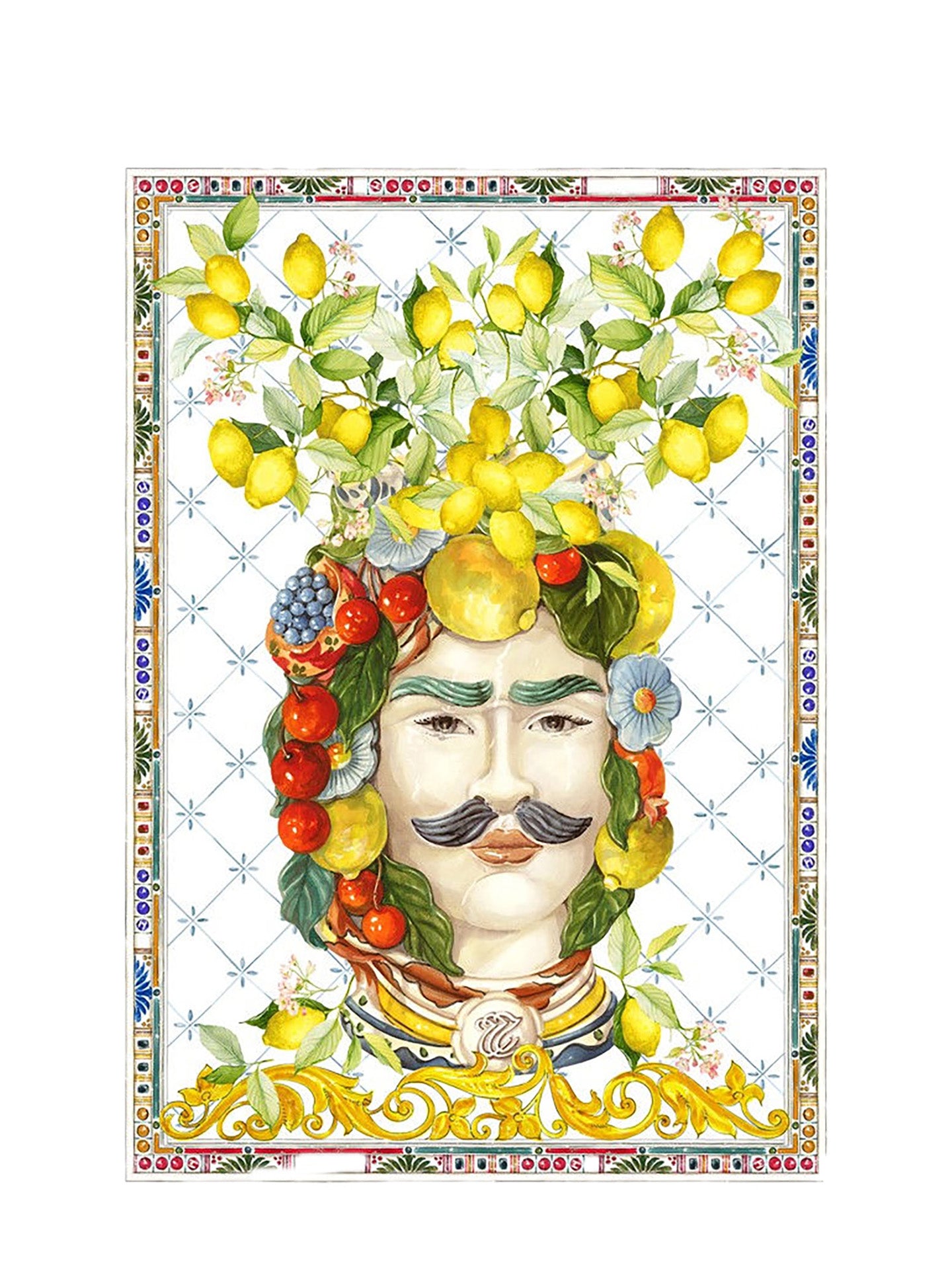 Zagara Uomo linen tea towel, yellow/multicoloured