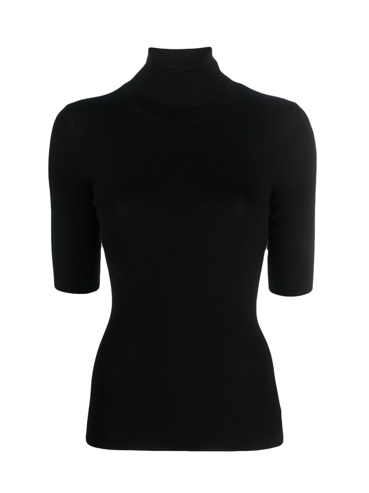 Leenda Short-Sleeve Turtleneck sweater in Regal Wool, black