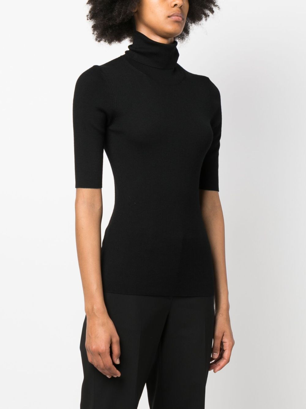 Leenda Short-Sleeve Turtleneck sweater in Regal Wool, black