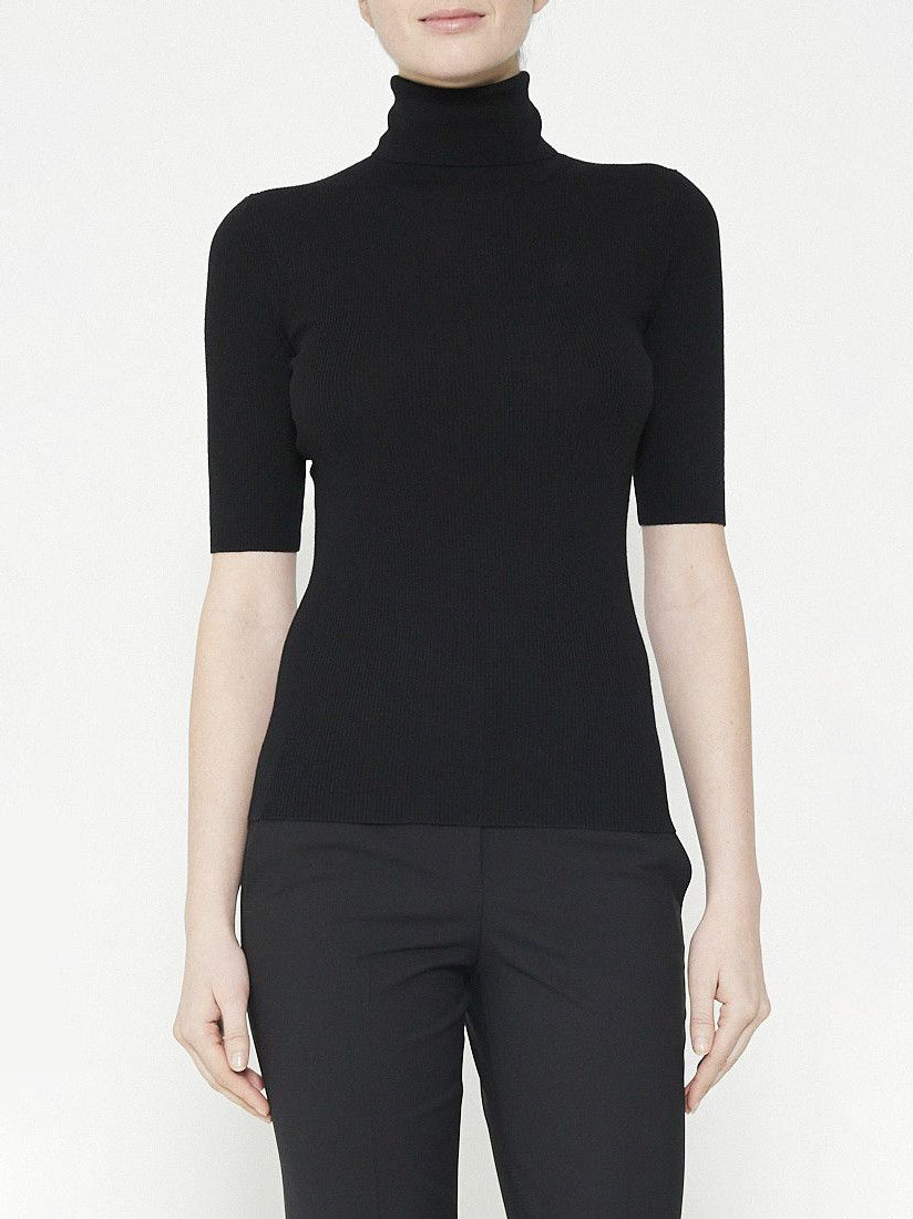 Leenda Short-Sleeve Turtleneck sweater in Regal Wool, black