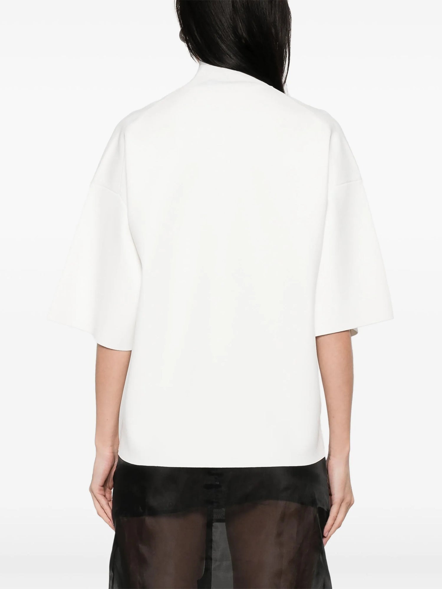 Short-sleeve turtleneck knitted sweater, white