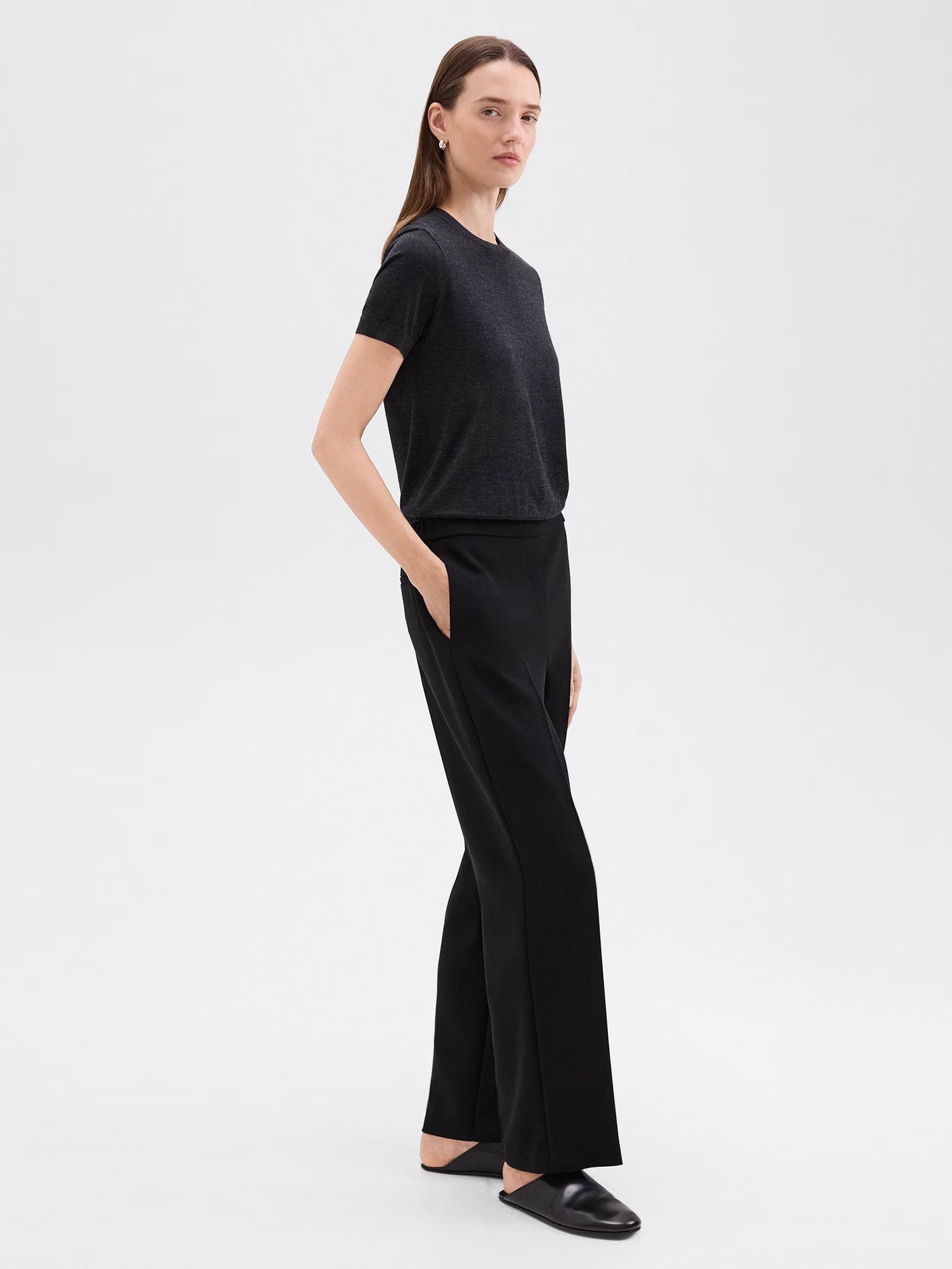 Wide-Leg Pull-On Pant in Admiral Crepe, black