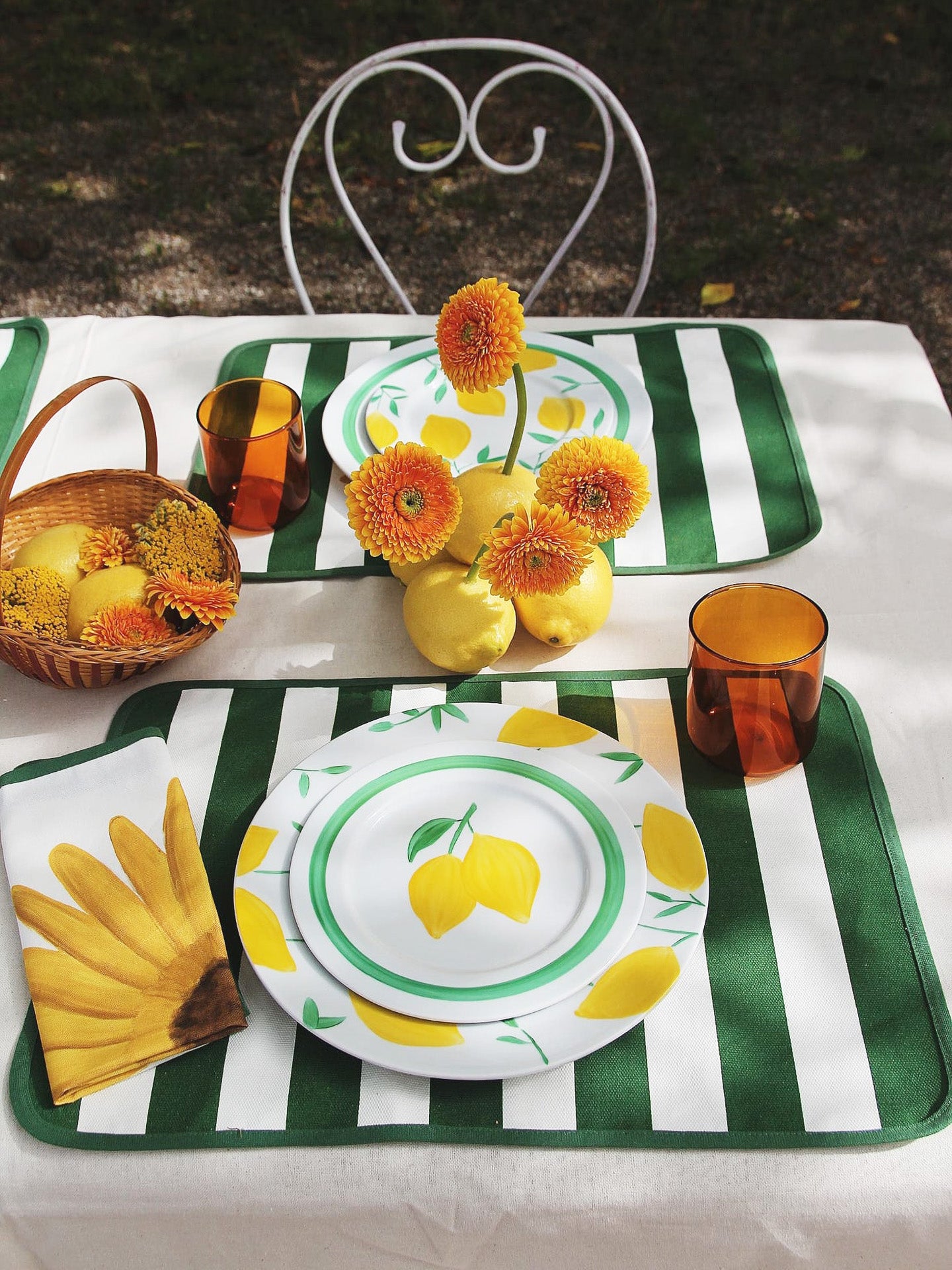 Lemons dessert plate, green