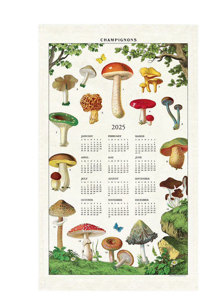 2025 Mushrooms Calendar Tea Towel