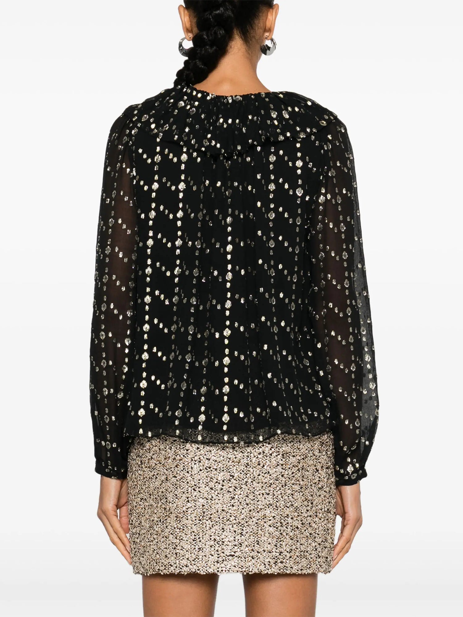 Emilie silk blouse, black-gold cosmos print