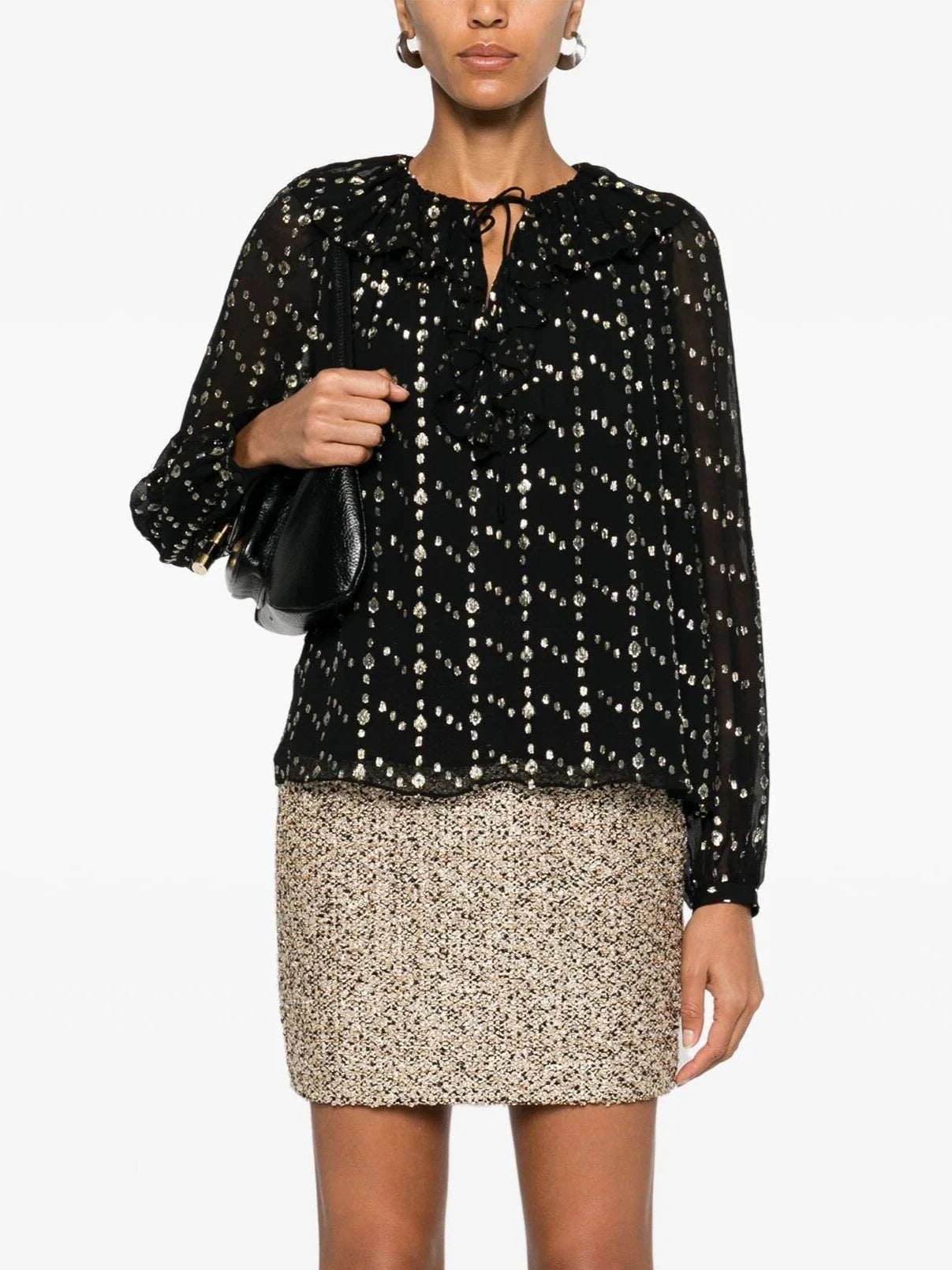 Emilie silk blouse, black-gold cosmos print