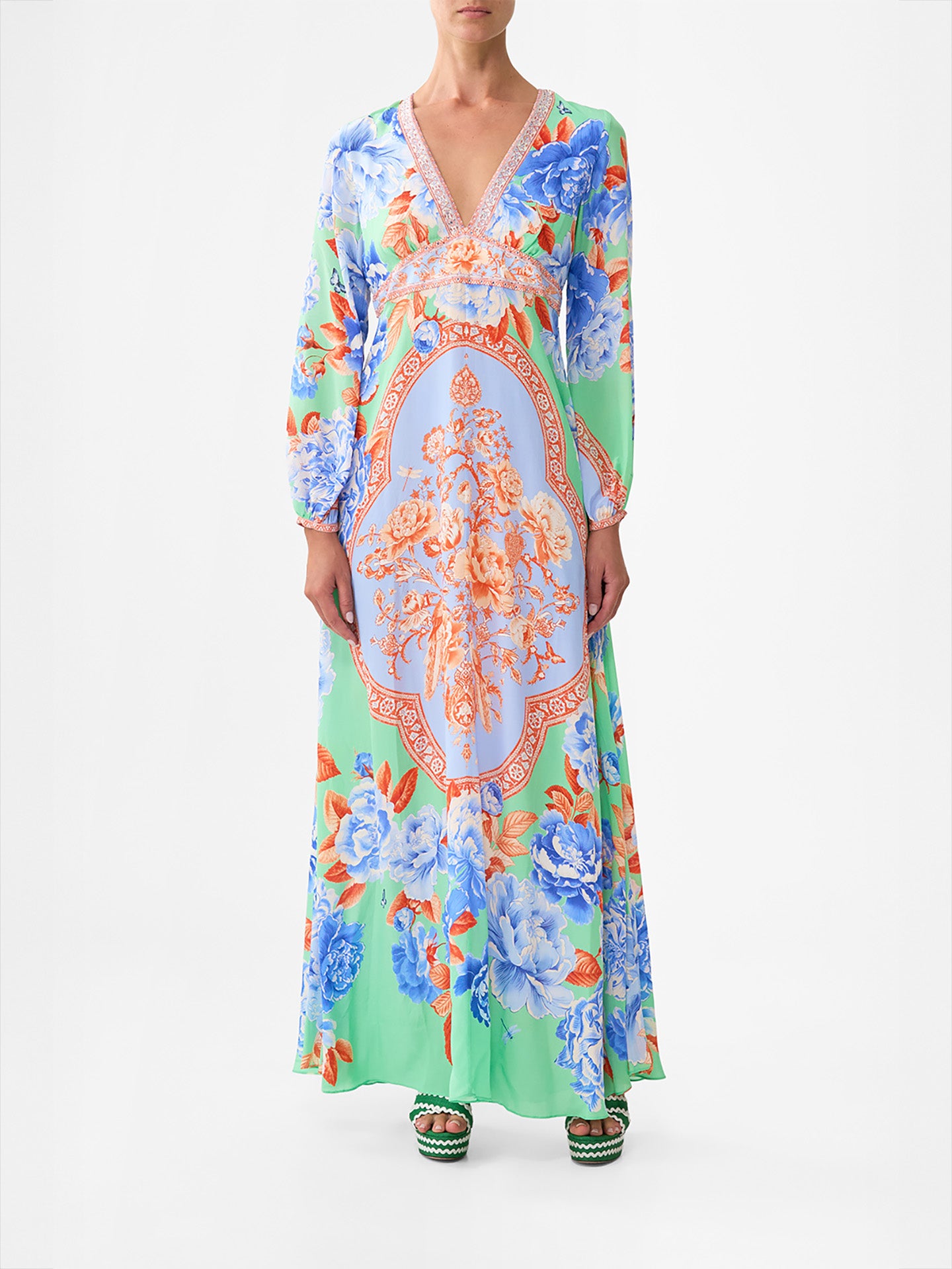 Printed lantern sleeve dress, topkapi pop print
