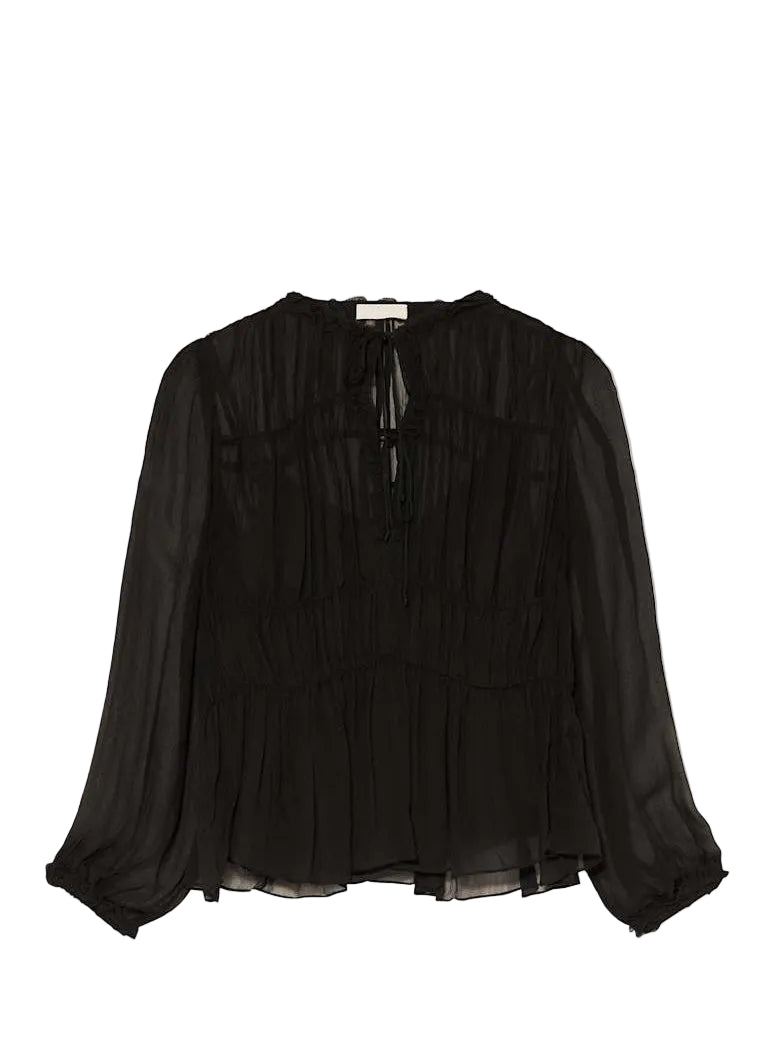 Robbie silk long sleeve front tie blouse, black