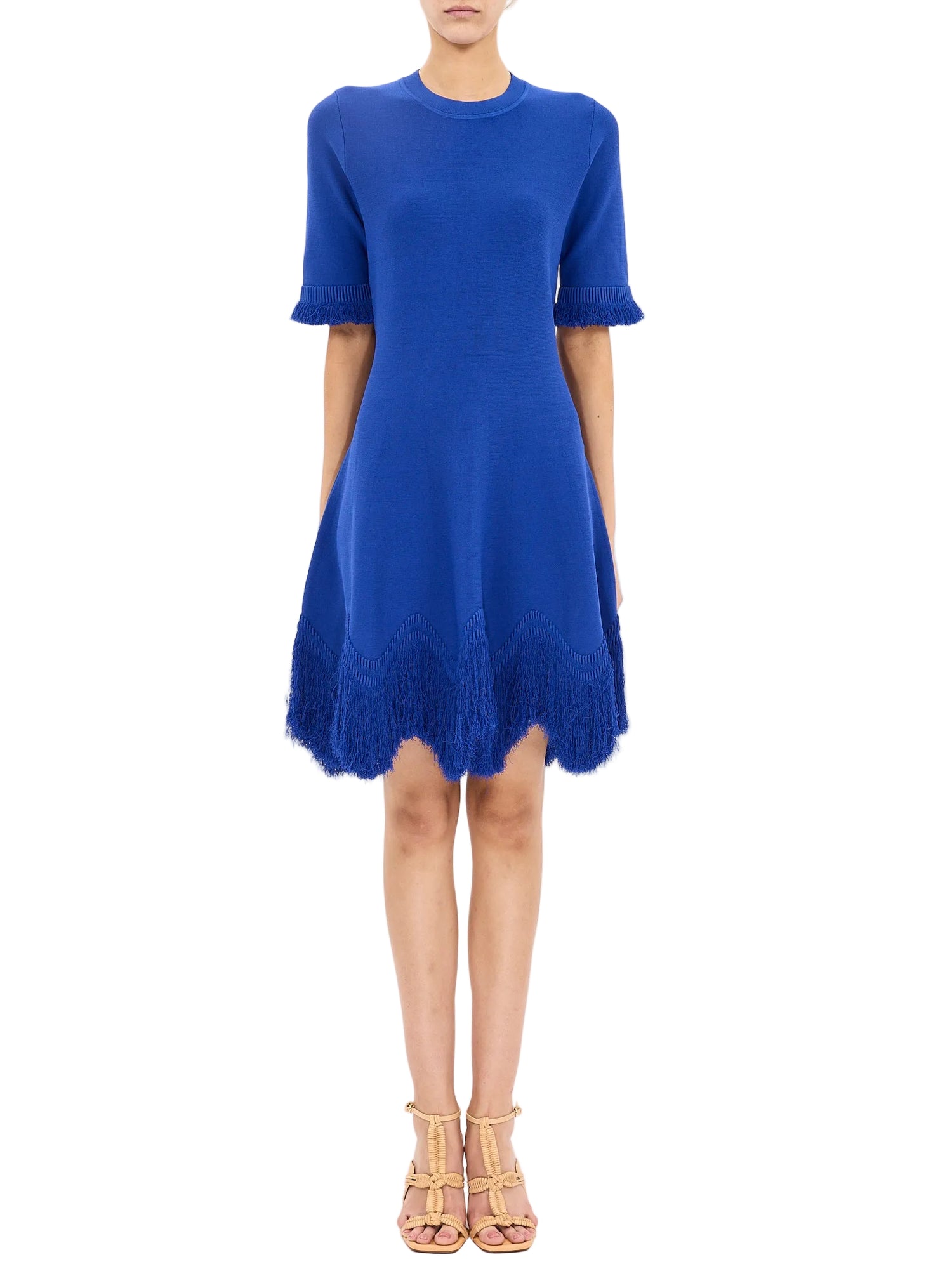 Vittoria Knit Dress with Fringe, Cobalt Blue