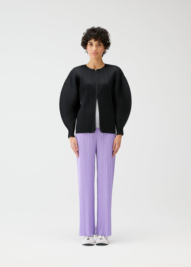 Two-way zip pleated jacket w. rounded sleeves, black