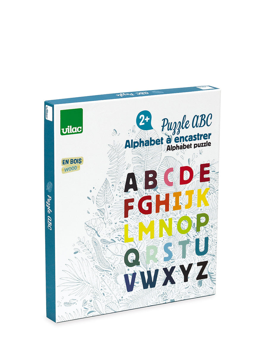 Vilac Alphabet puzzle packaging with colorful letters on a white background