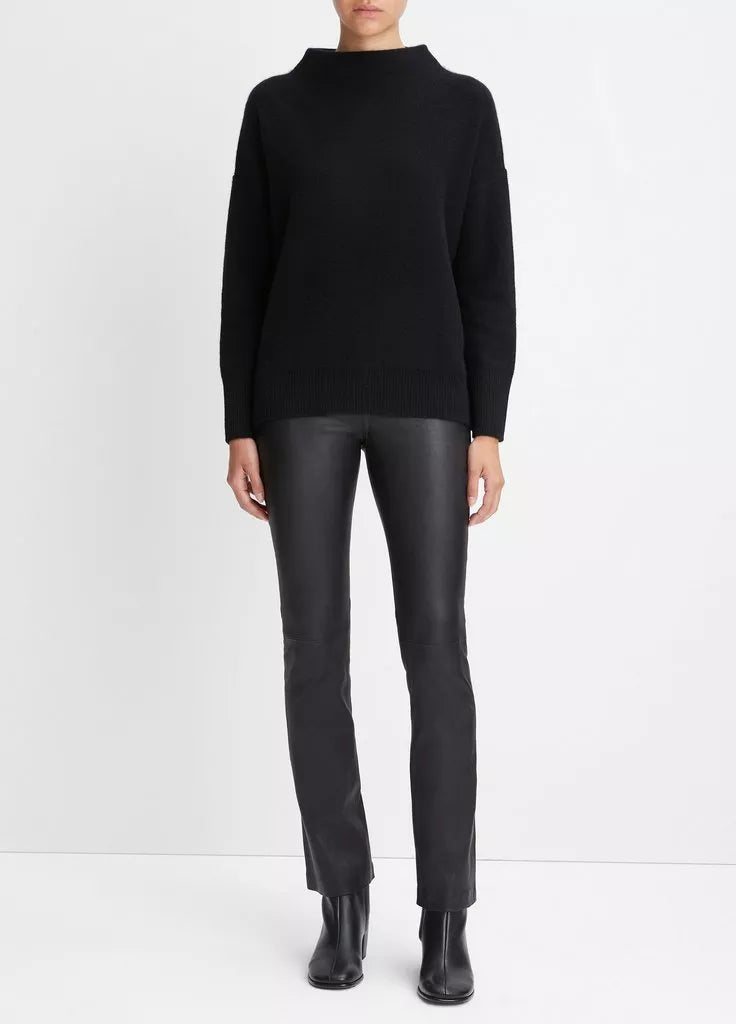 Boiled cashmere funnel neck pullover, black