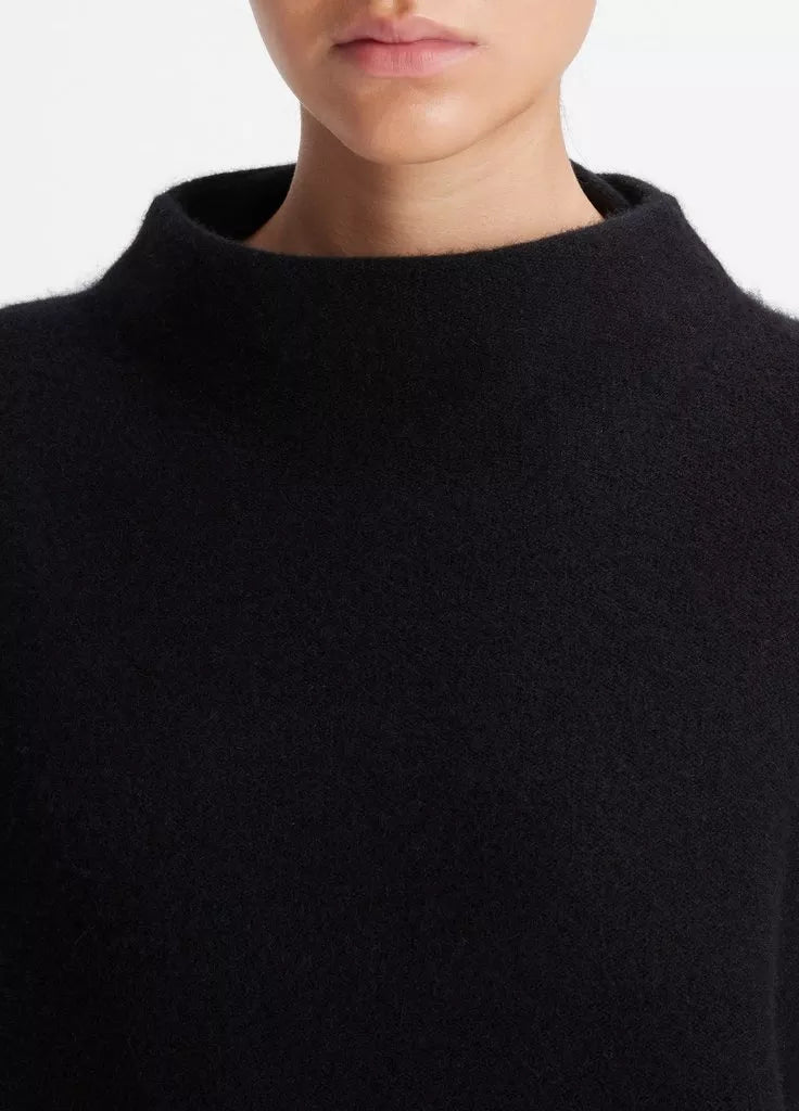 Boiled cashmere funnel neck pullover, black