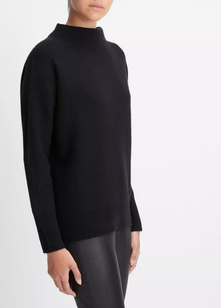 Boiled funnel neck pullover, black