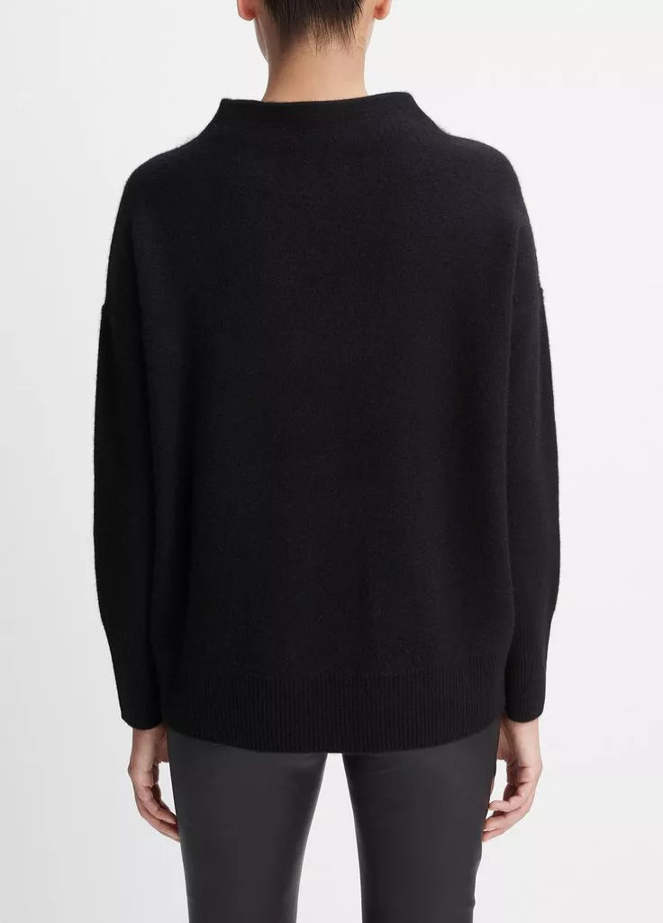 Boiled cashmere funnel neck pullover, black