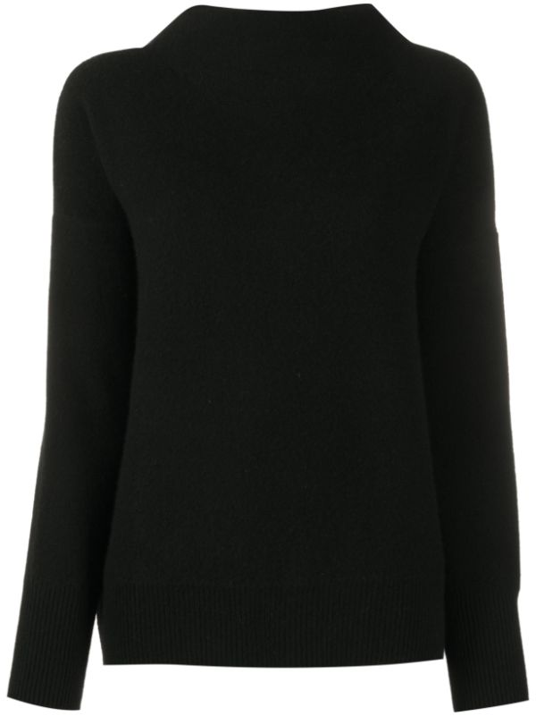 Boiled funnel neck pullover, black