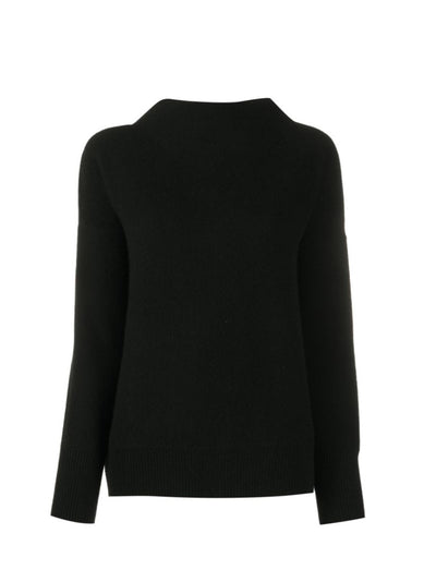 Boiled cashmere funnel neck pullover, black