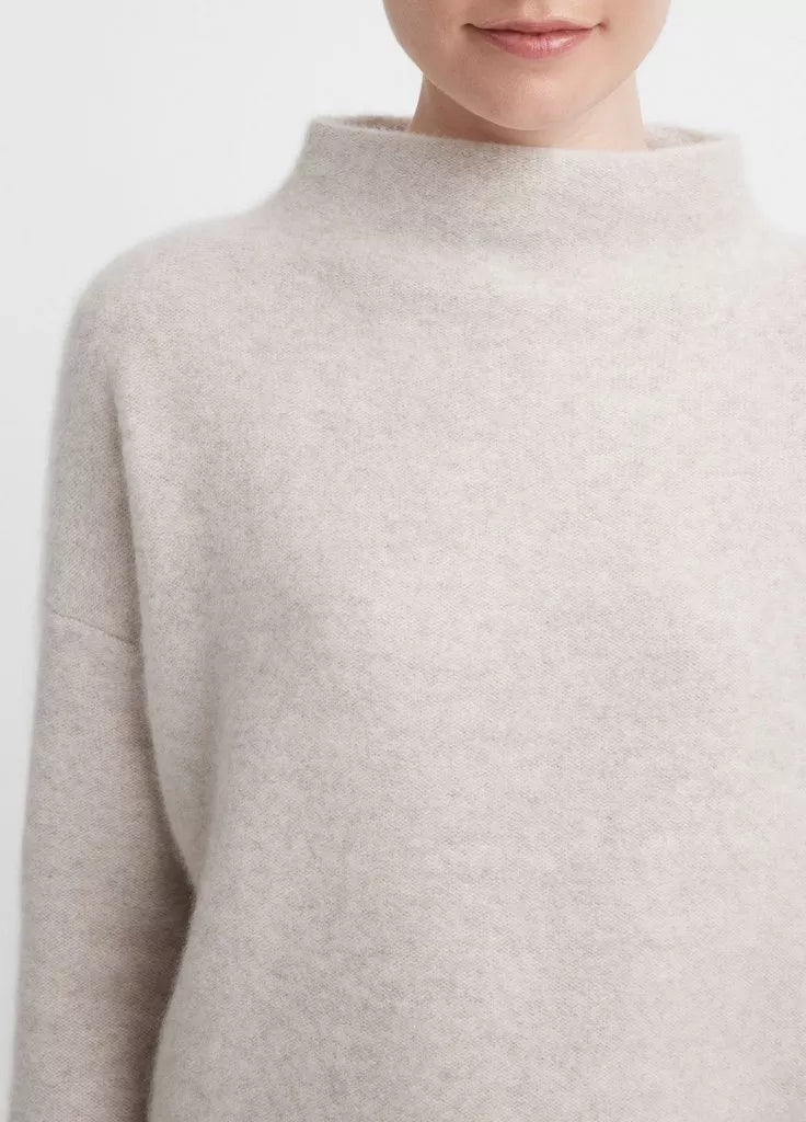 Boiled cashmere funnel neck pullover, marble