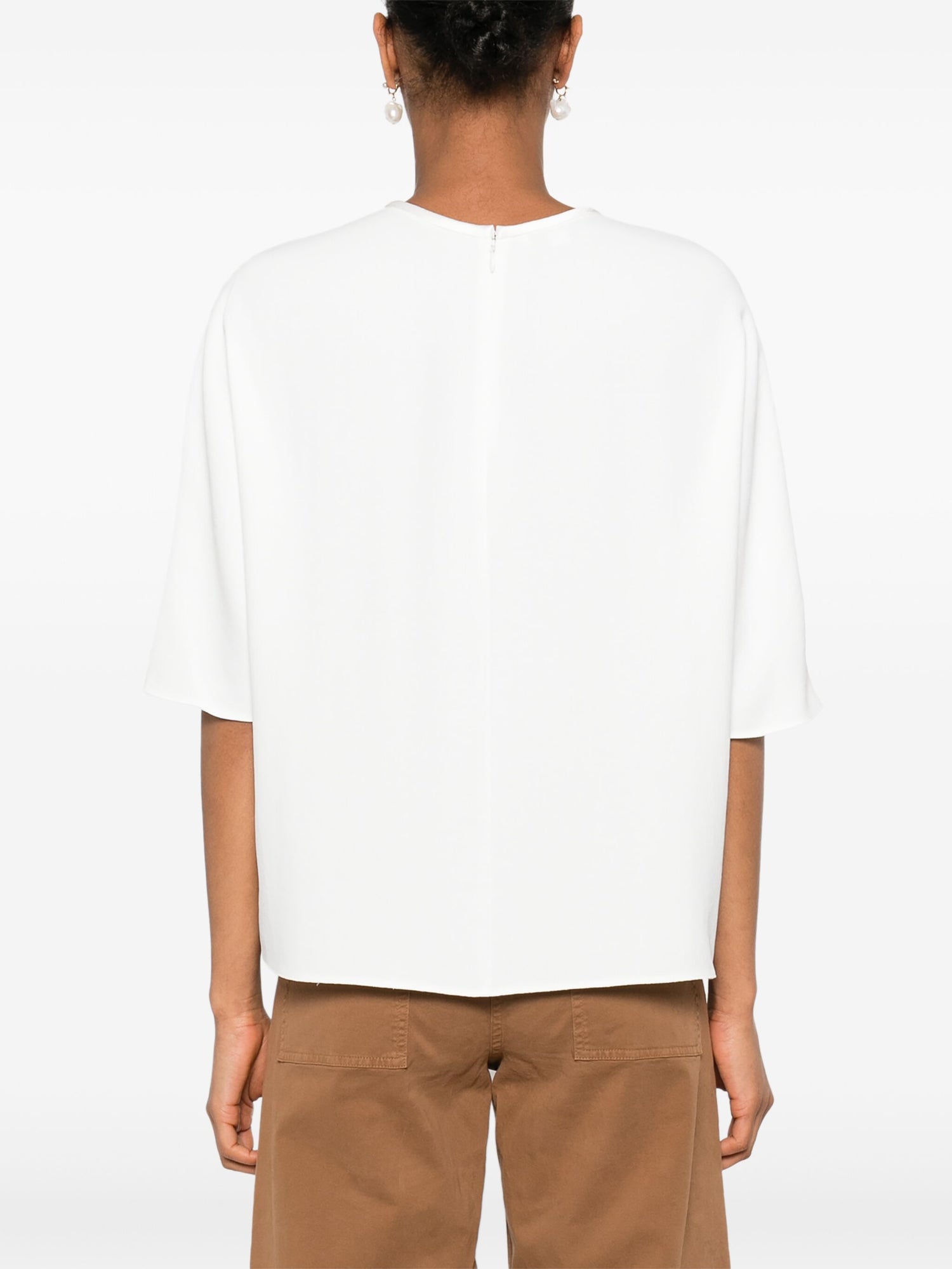 Dolman elbow sleeve crepe tee, off white