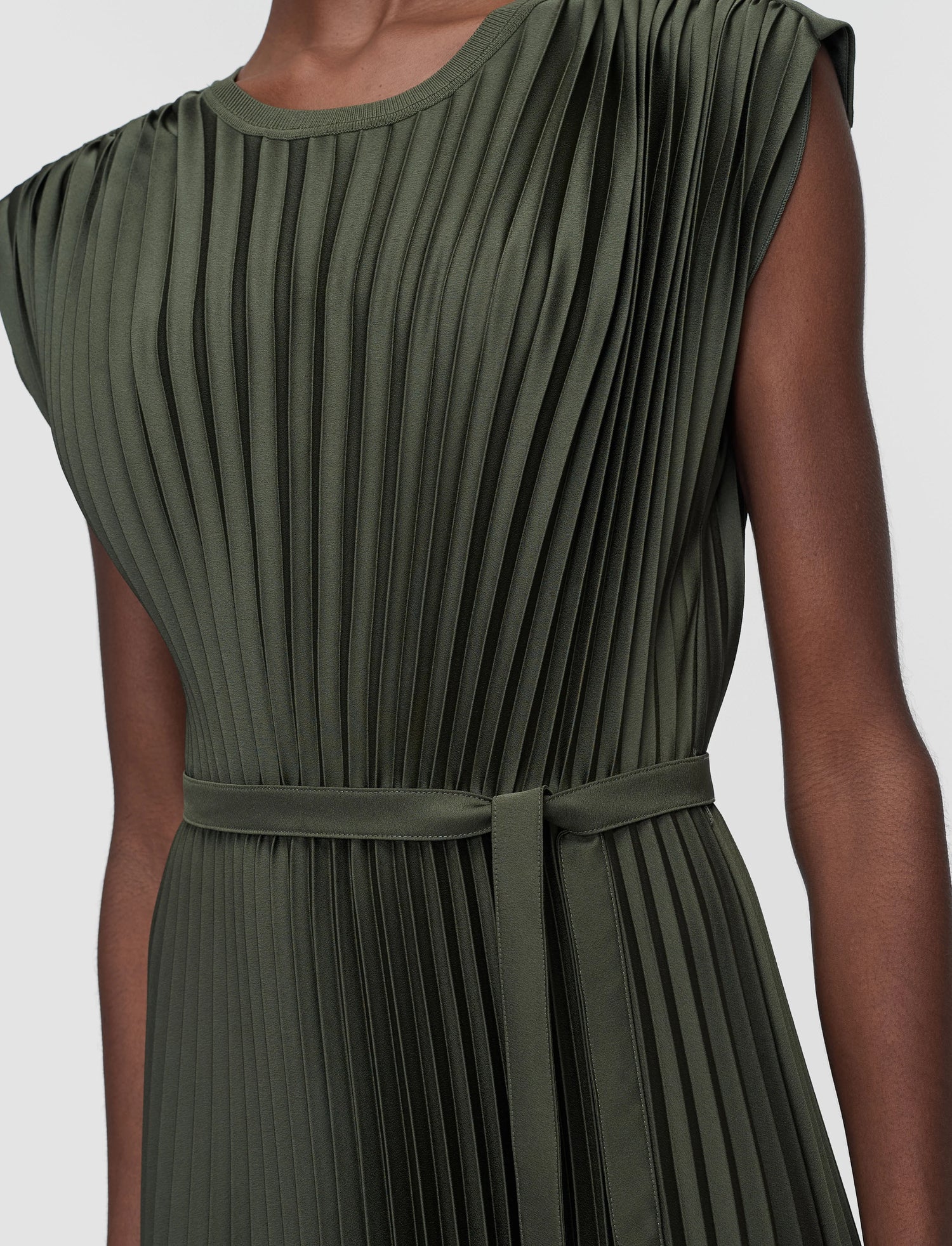 Volta Knit Weave Plissé Dress, Palm Leaf